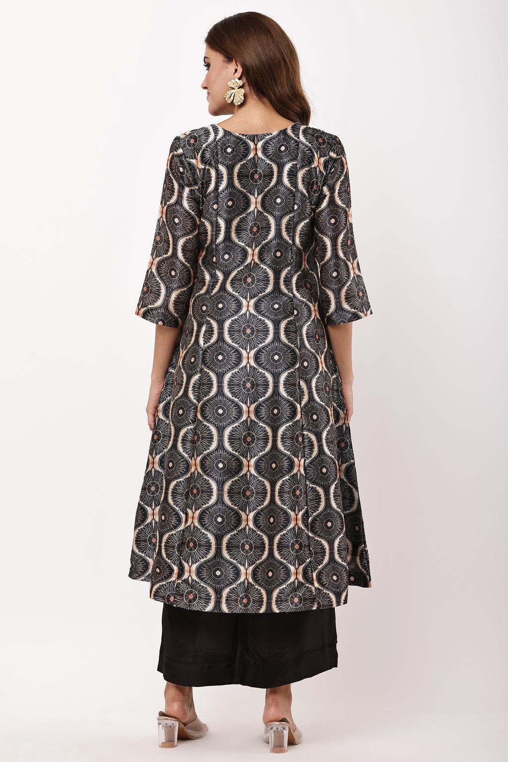 Women Black & Beige Ethnic Motifs Printed Kurta with Palazzo & Dupatta