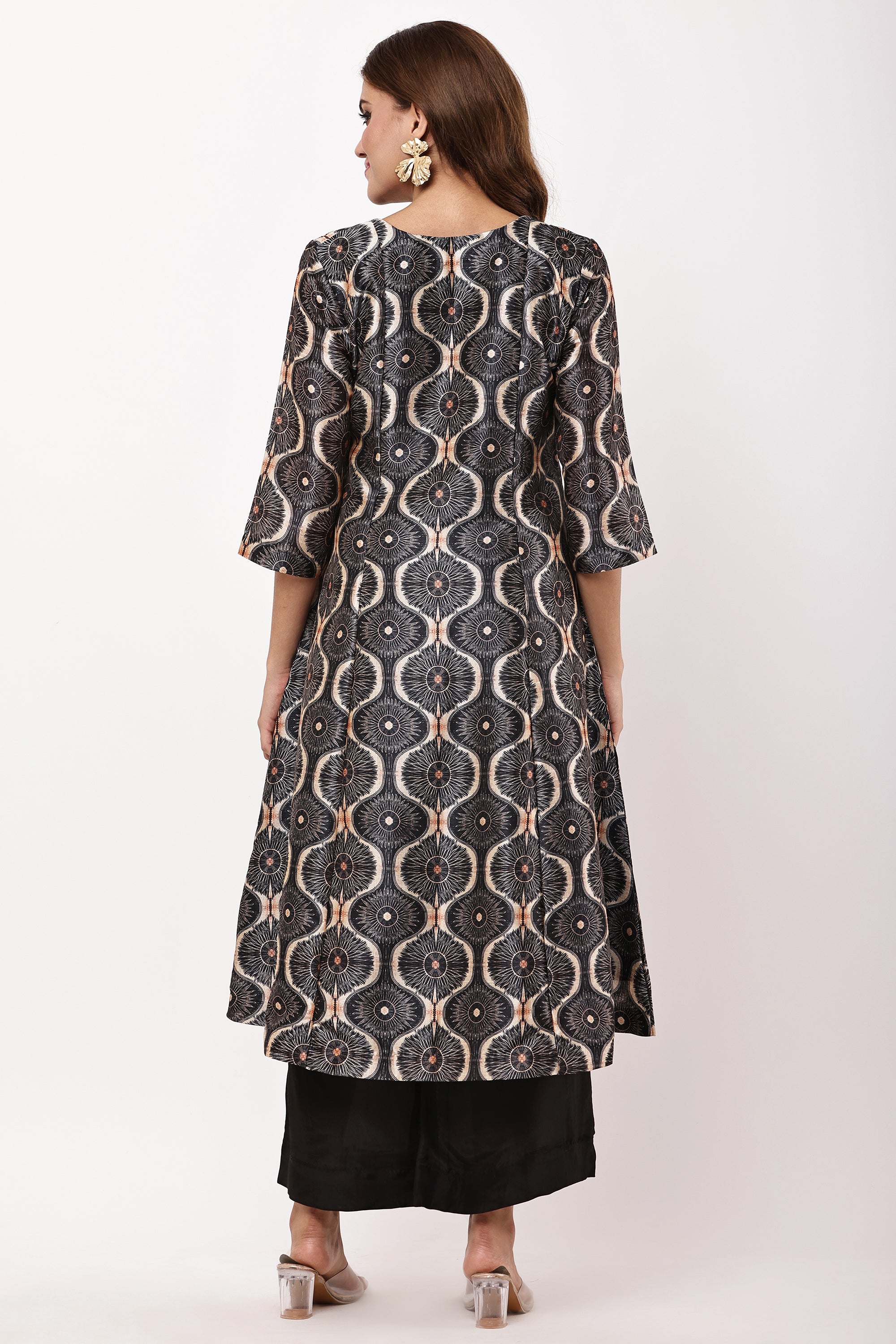 Women Black & Beige Ethnic Motifs Printed Kurta with Palazzo & Dupatta