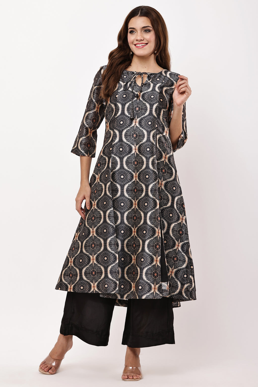 Women Black & Beige Ethnic Motifs Printed Kurta with Palazzo & Dupatta