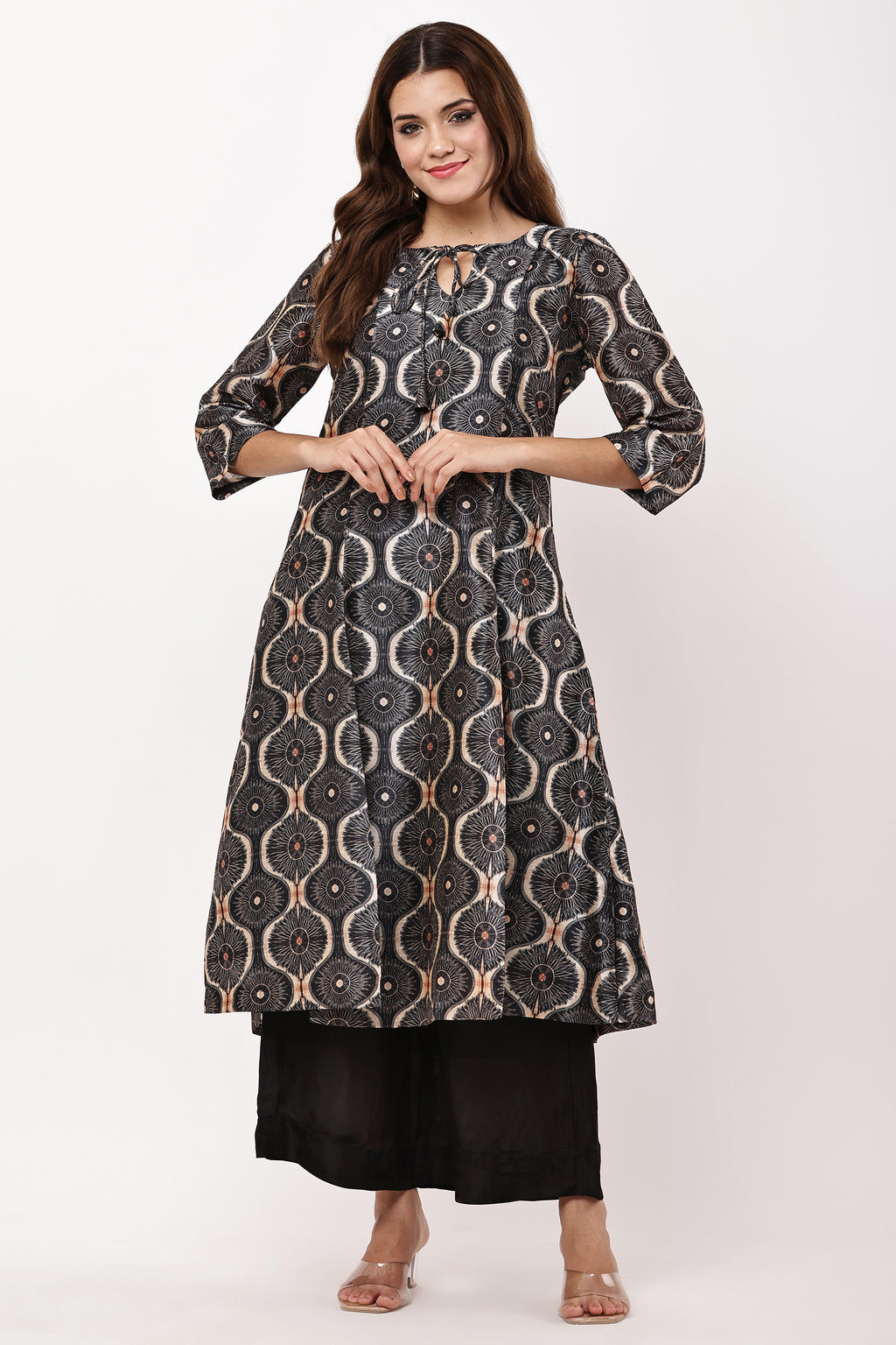 Women Black & Beige Ethnic Motifs Printed Kurta with Palazzo & Dupatta
