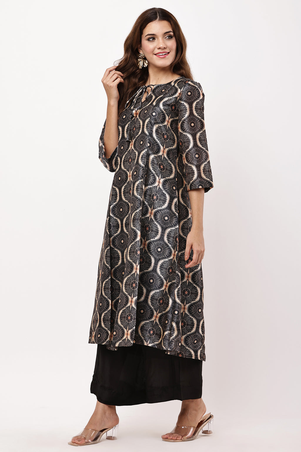 Women Black & Beige Ethnic Motifs Printed Kurta with Palazzo & Dupatta