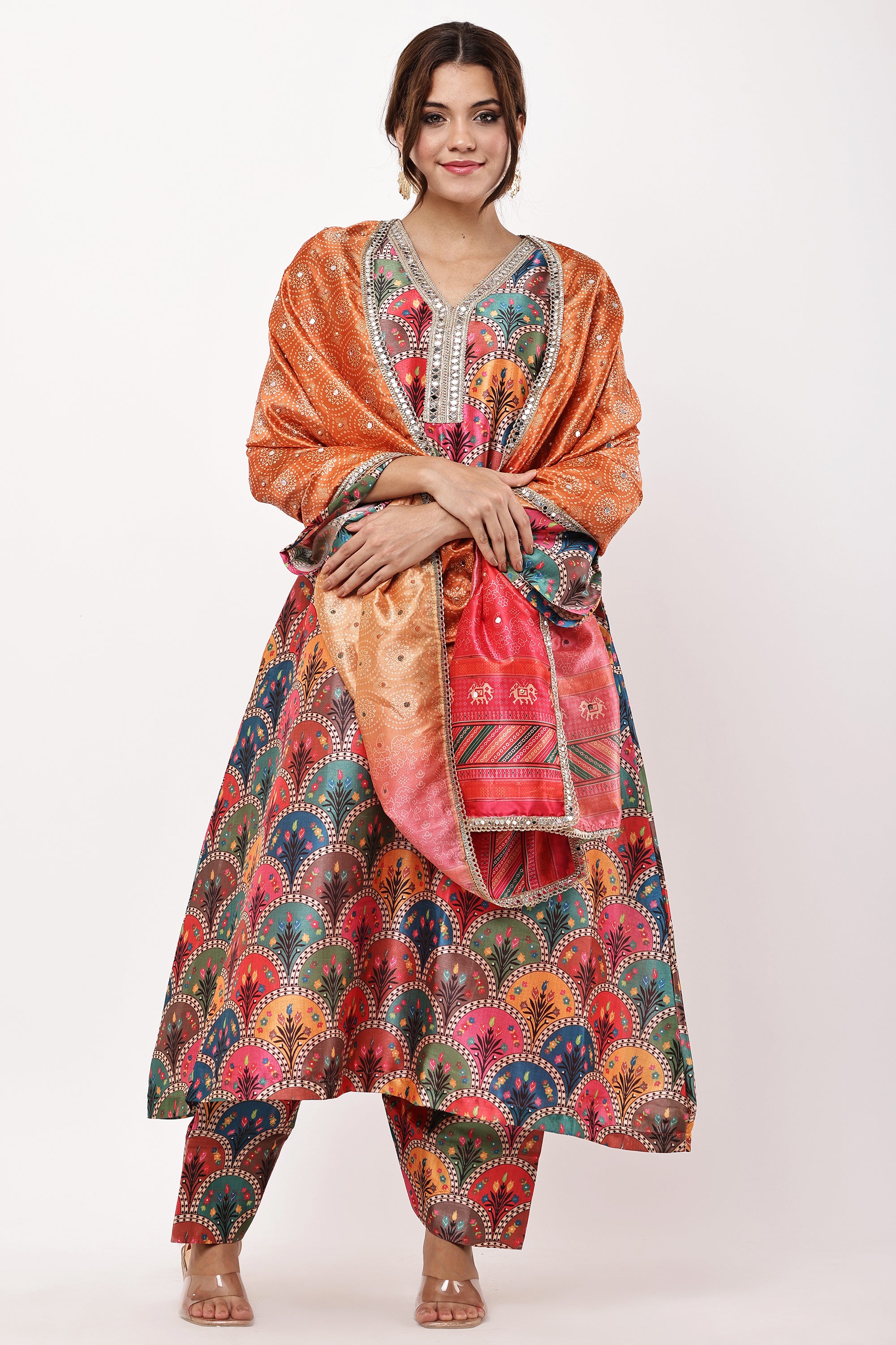 Women Multicolored Ethnic Motifs Kurta Set with Dupatta
