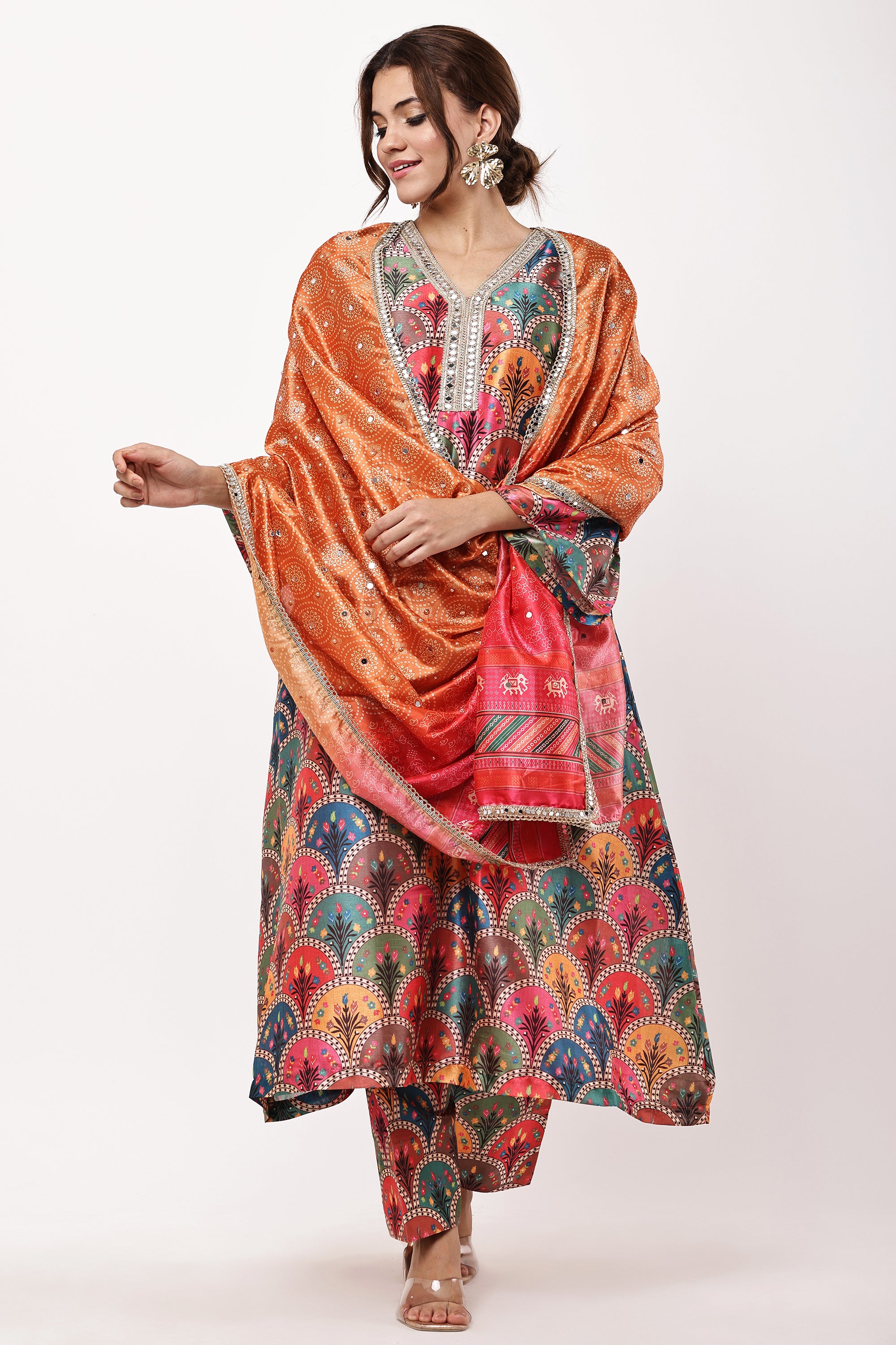 Women Multicolored Ethnic Motifs Kurta Set with Dupatta