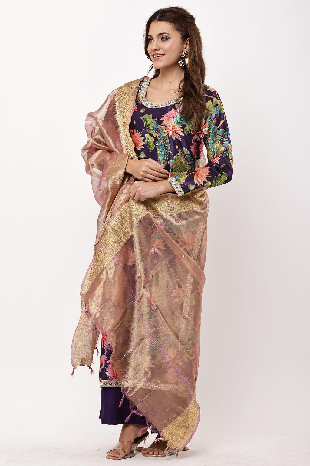 Women Black & Beige Ethnic Motifs Printed Kurta with Palazzos & Dupatta
