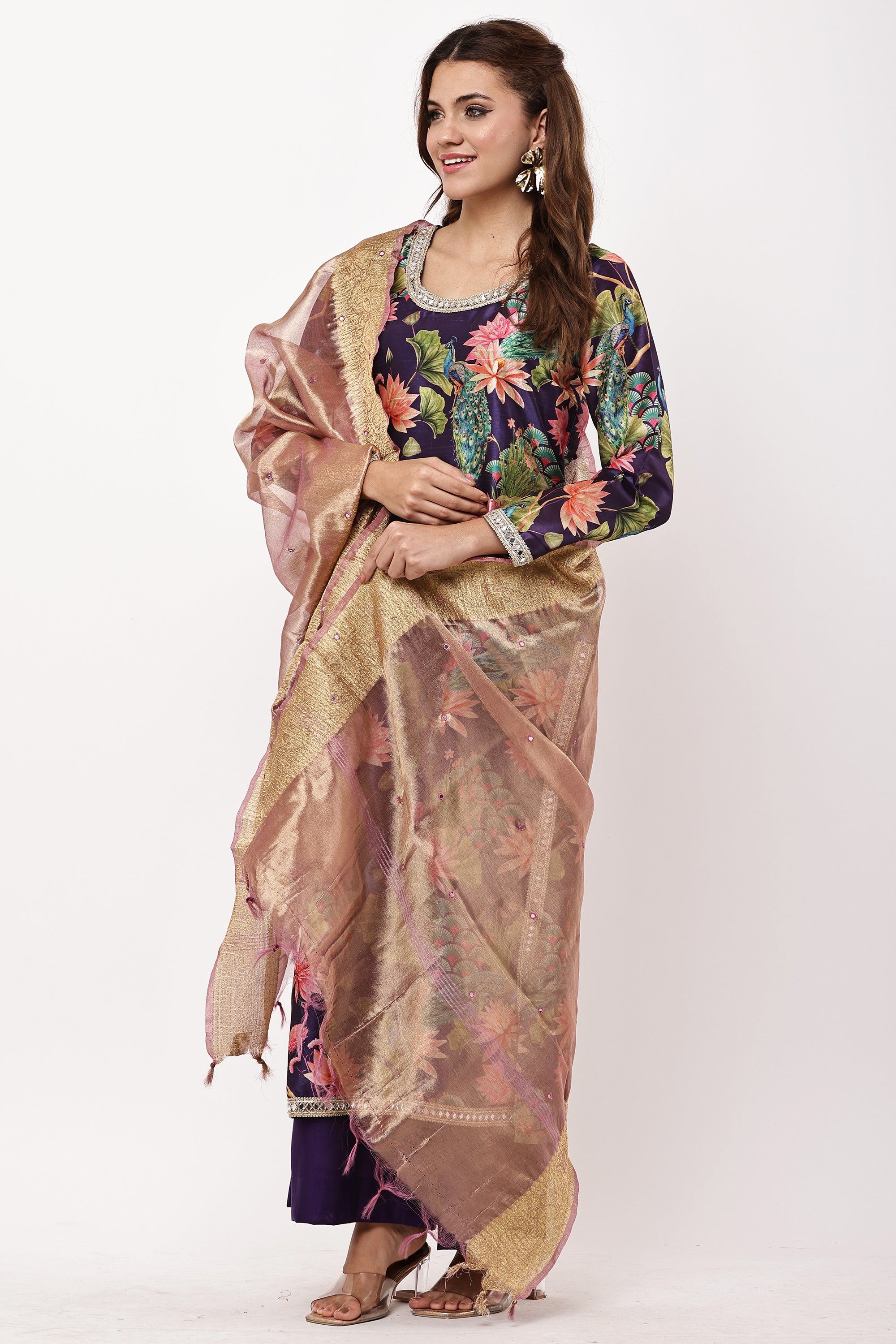 Women Black & Beige Ethnic Motifs Printed Kurta with Palazzos & Dupatta