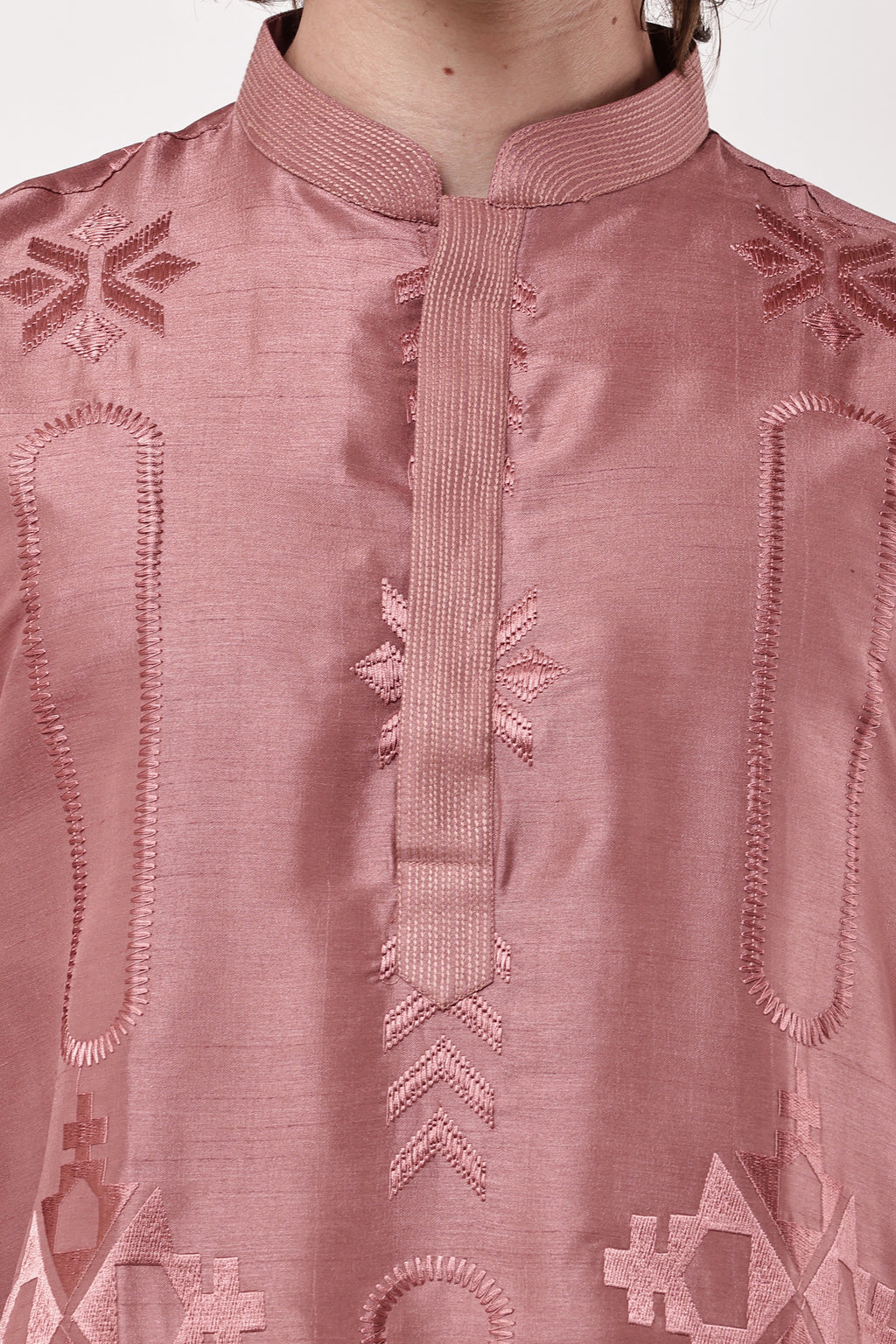 Men Dusty Rose Pink Embroidered Straight Kurta Set