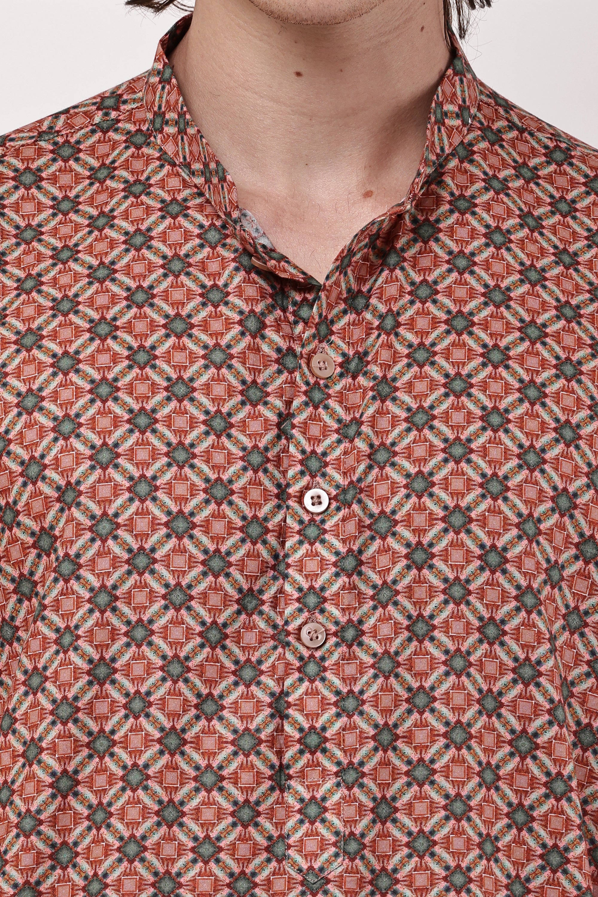 Rust Red Geometric Printed Cotton Kurta with Pyjama