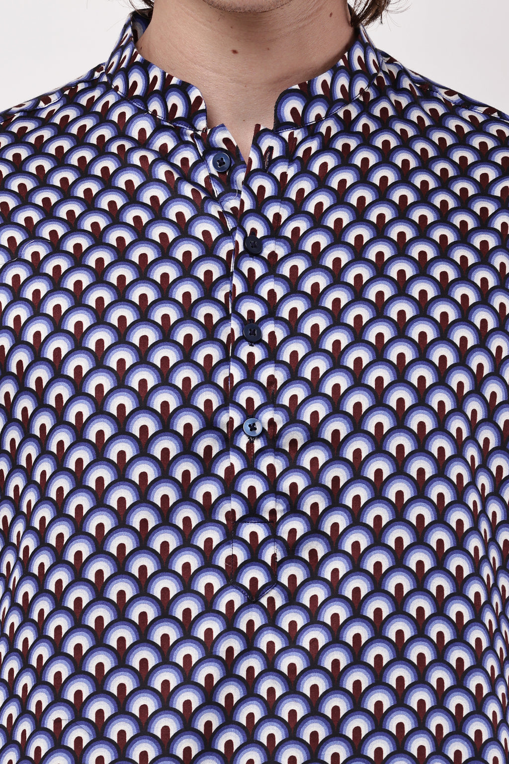 Men Navy Blue & Maroon Geometric Printed Straight Kurta Set