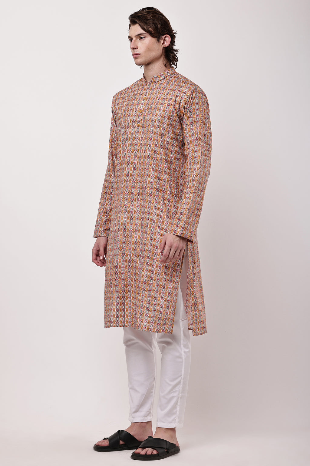 Men Multicolour Geometric Printed Straight Kurta Set