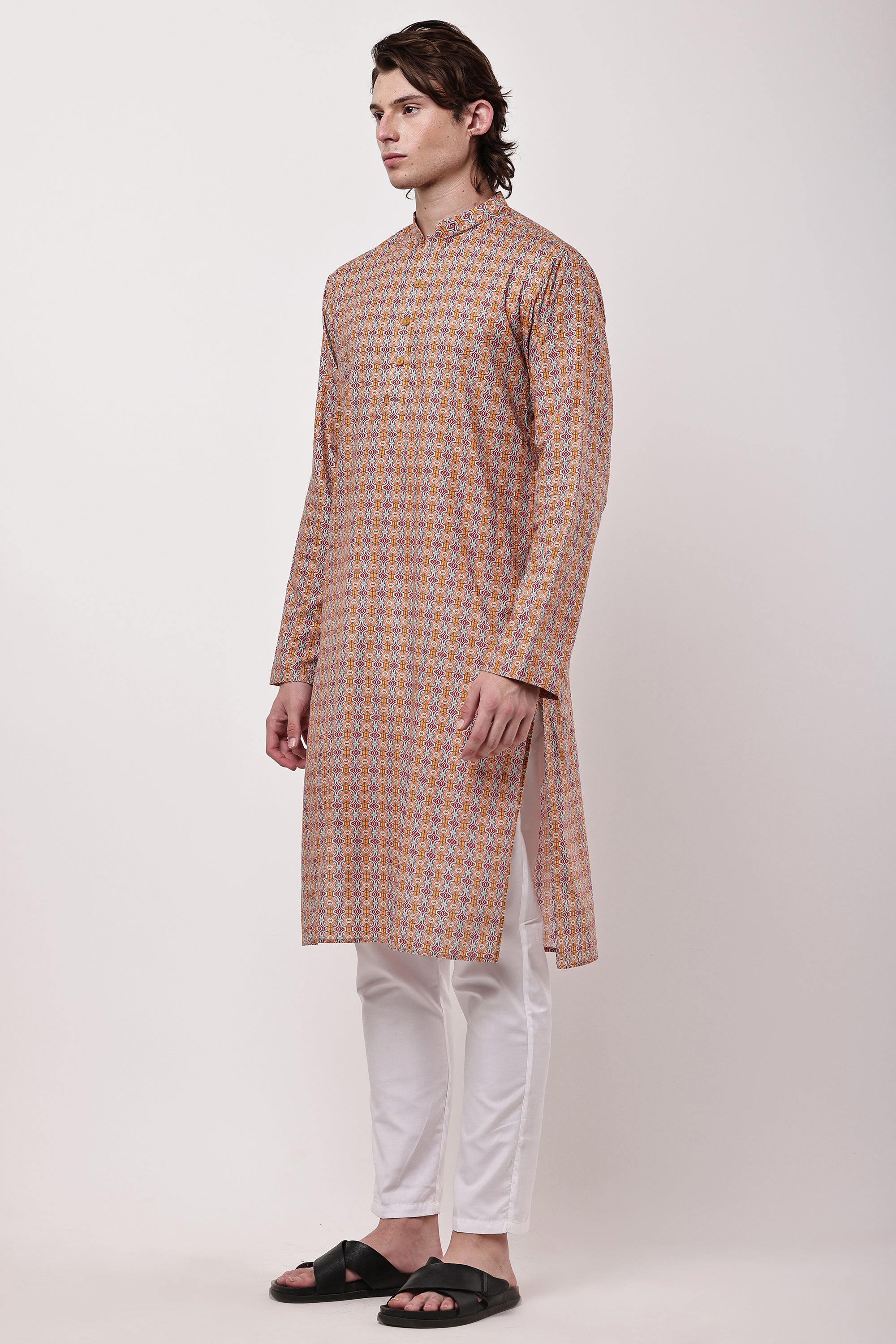 Men Multicolour Geometric Printed Straight Kurta Set