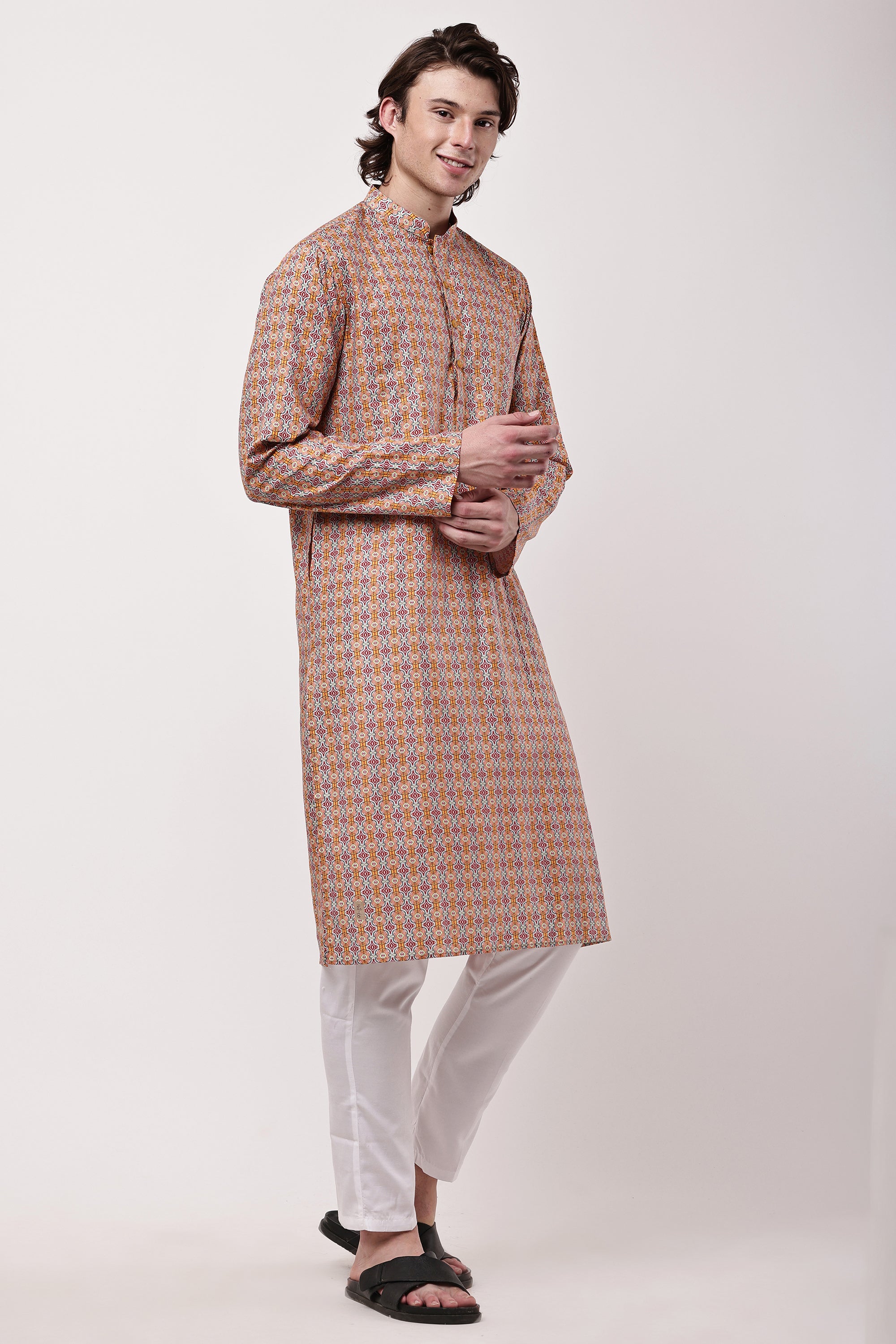Men Multicolour Geometric Printed Straight Kurta Set
