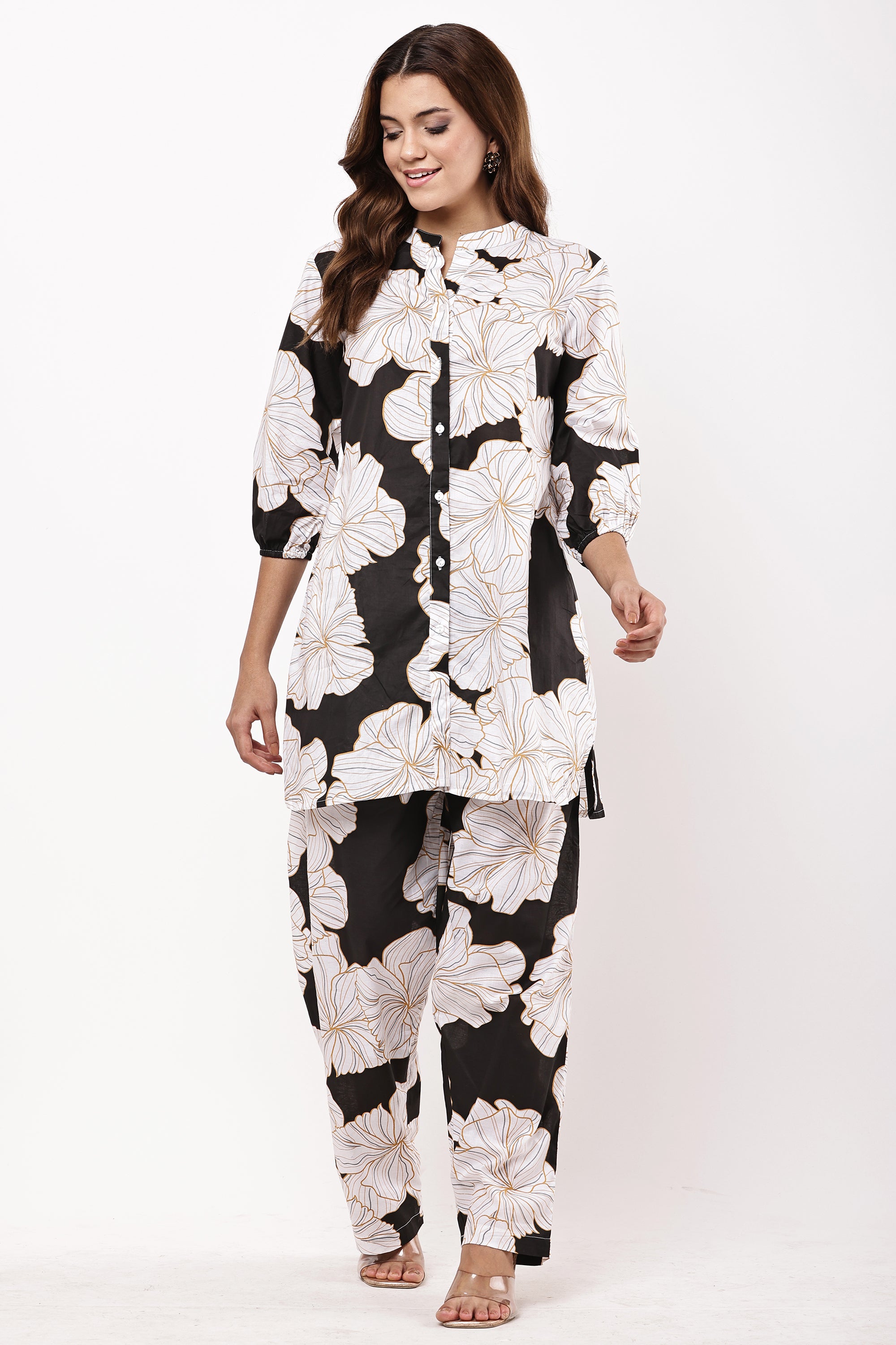 Women Black & White Floral Printed Co-ord Set