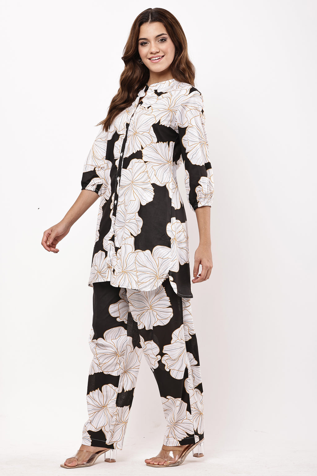 Women Black & White Floral Printed Co-ord Set