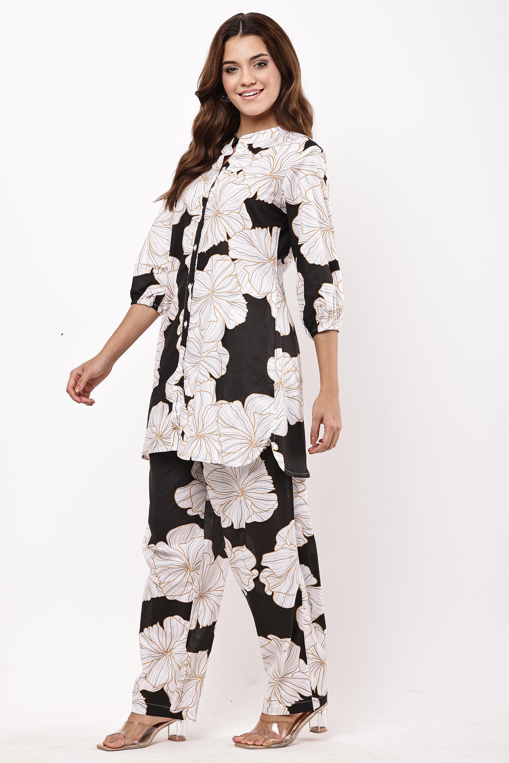 Women Black & White Floral Printed Co-ord Set