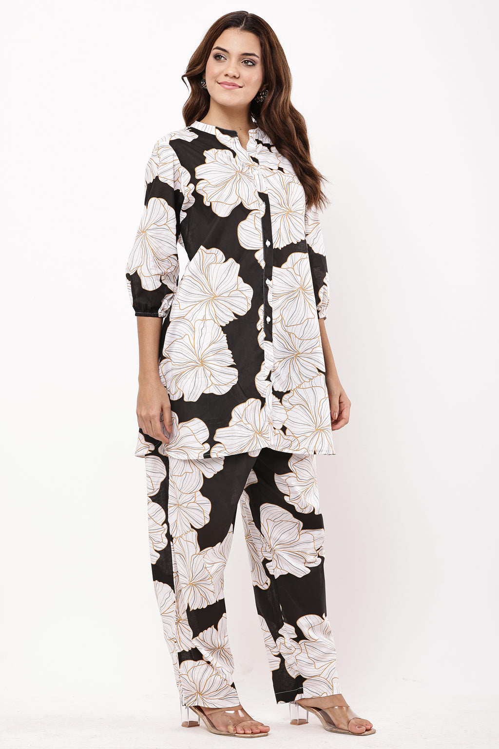 Women Black & White Floral Printed Co-ord Set