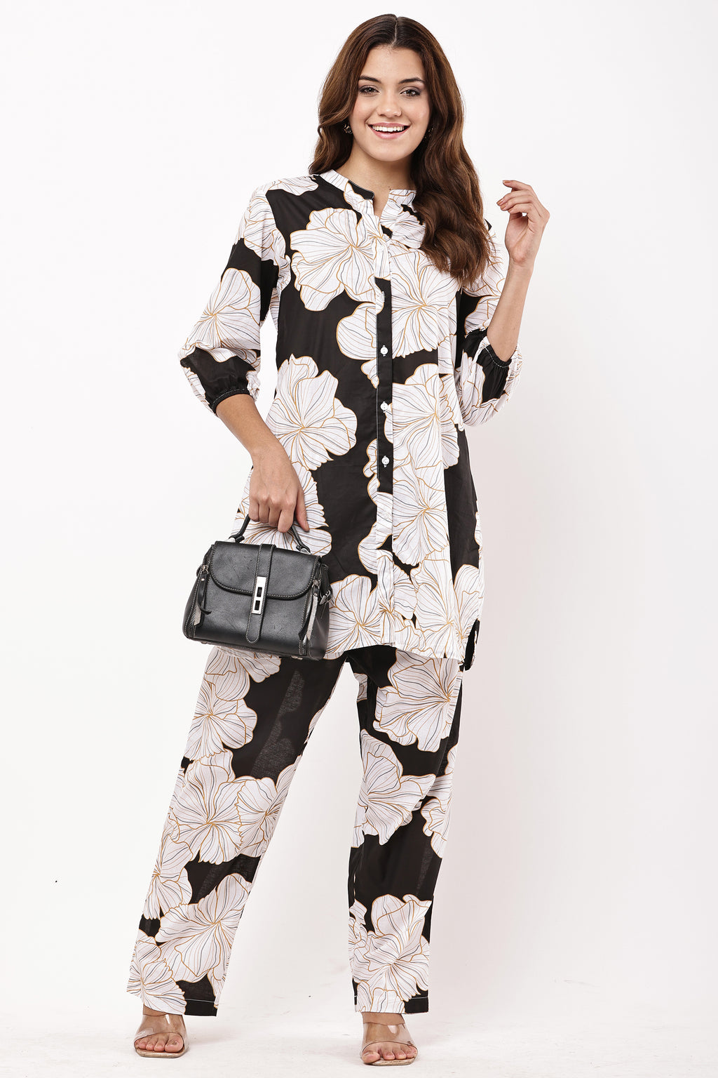 Women Black & White Floral Printed Co-ord Set