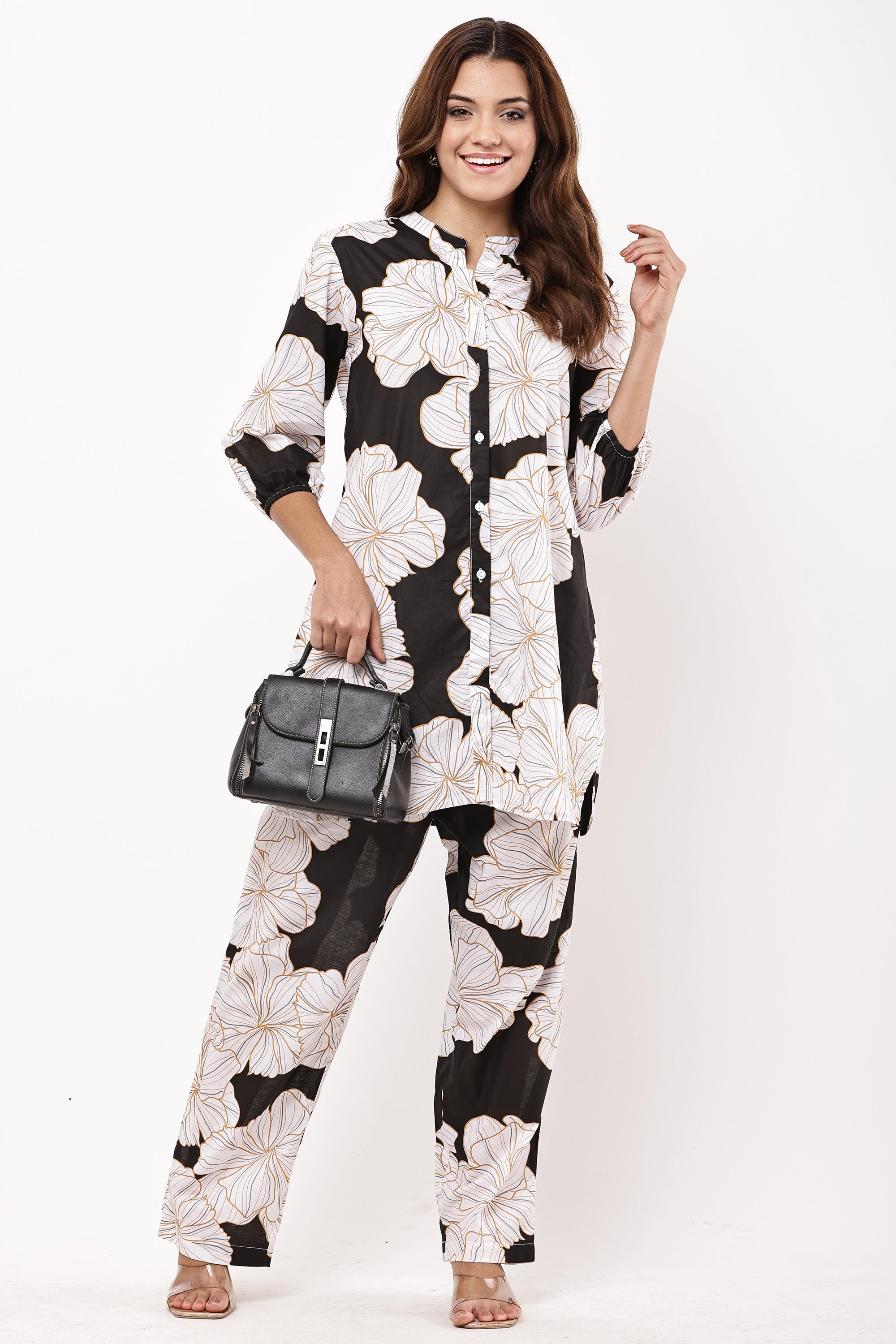 Women Black & White Floral Printed Co-ord Set