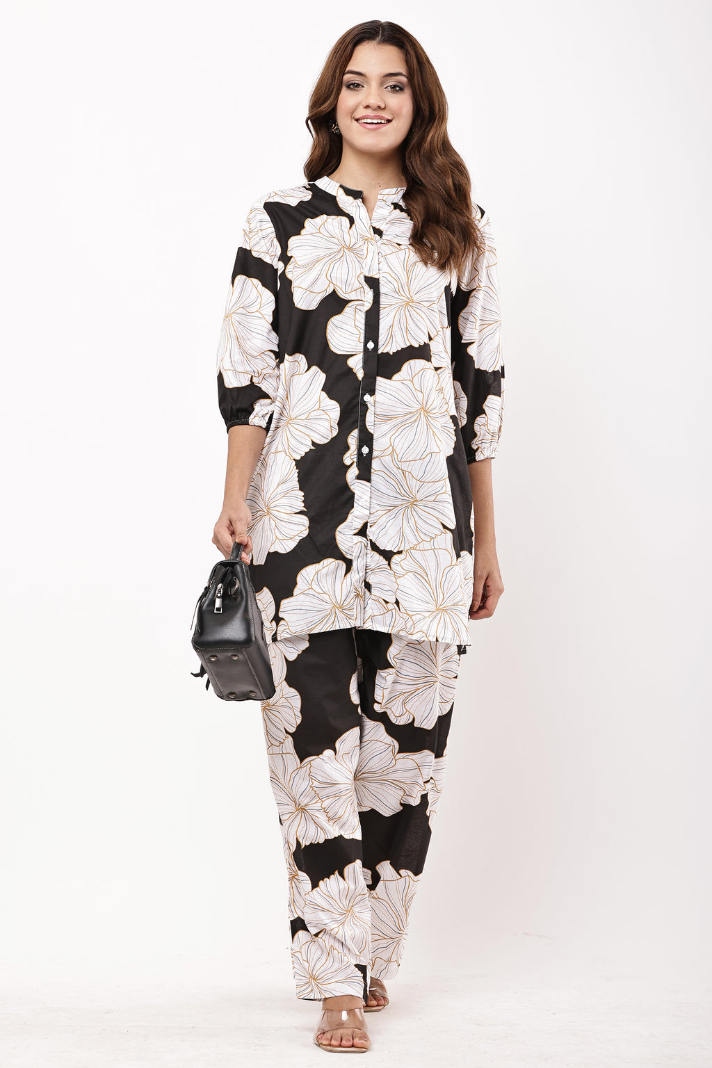 Women Black & White Floral Printed Co-ord Set