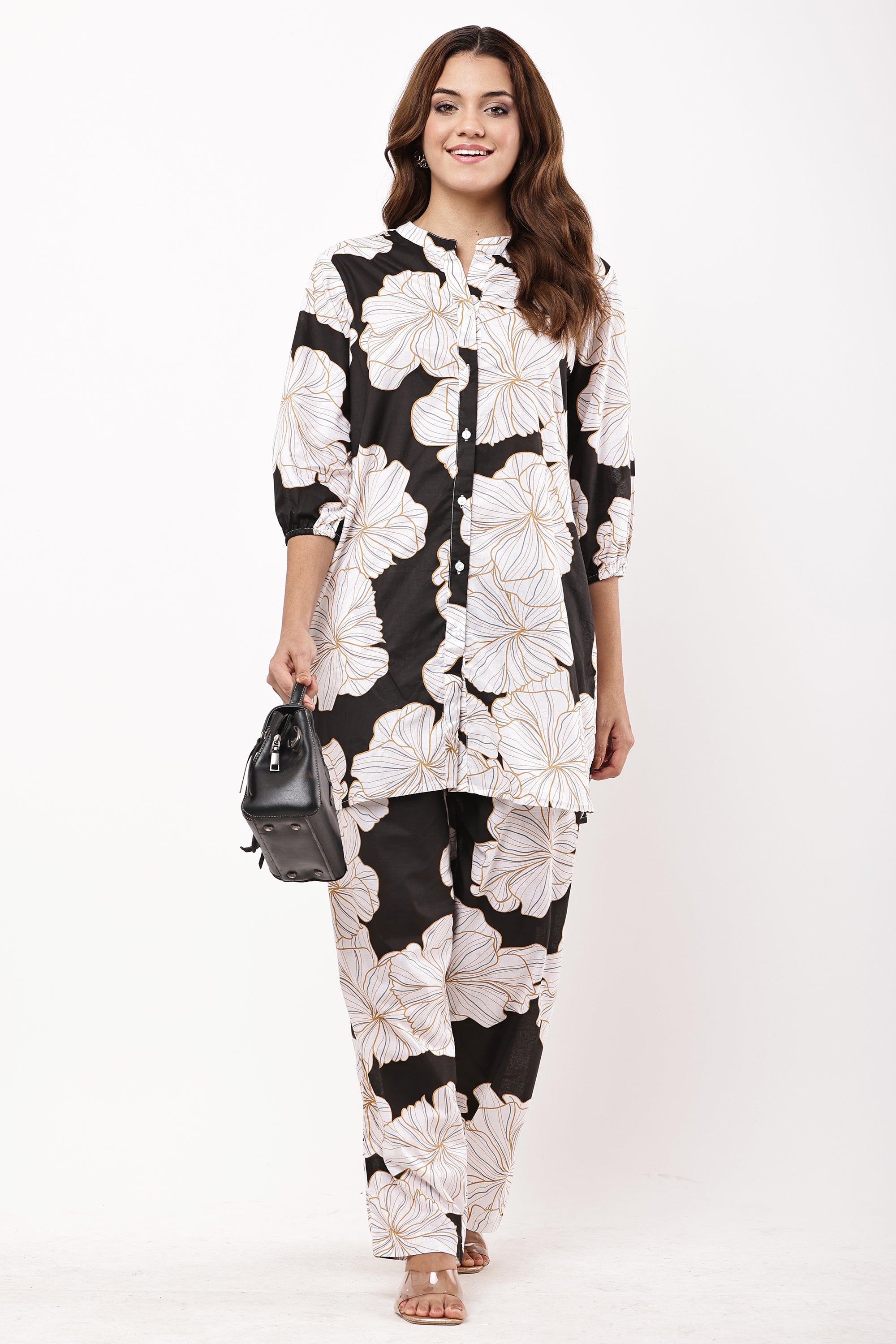 Women Black & White Floral Printed Co-ord Set