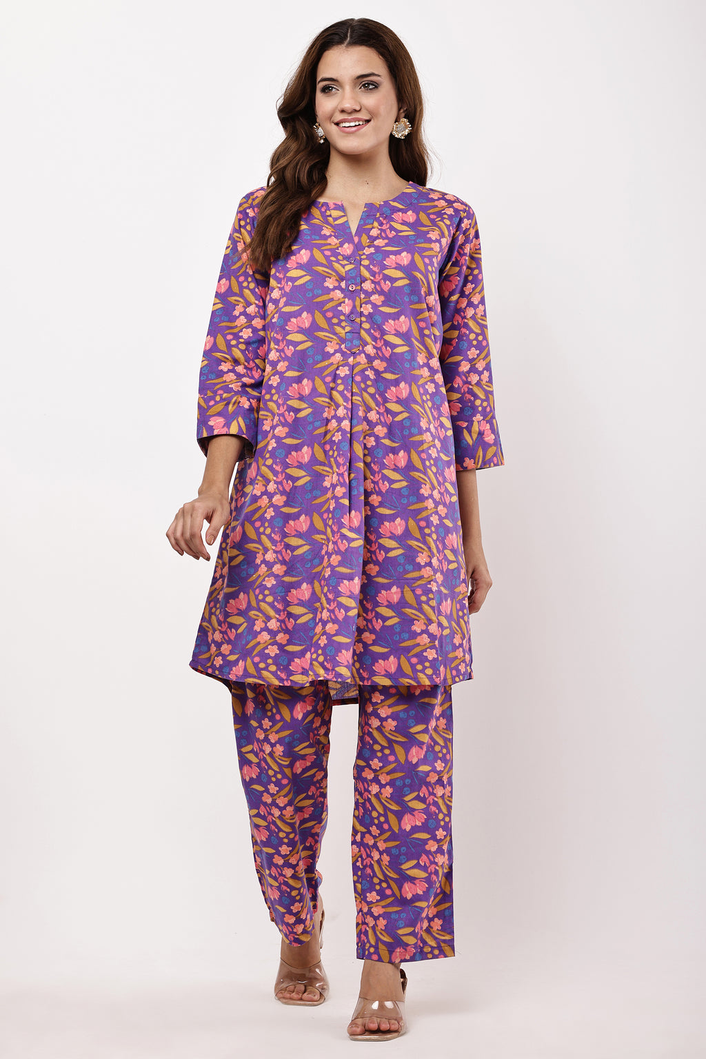 Floral Printed Purple Co-ord Set