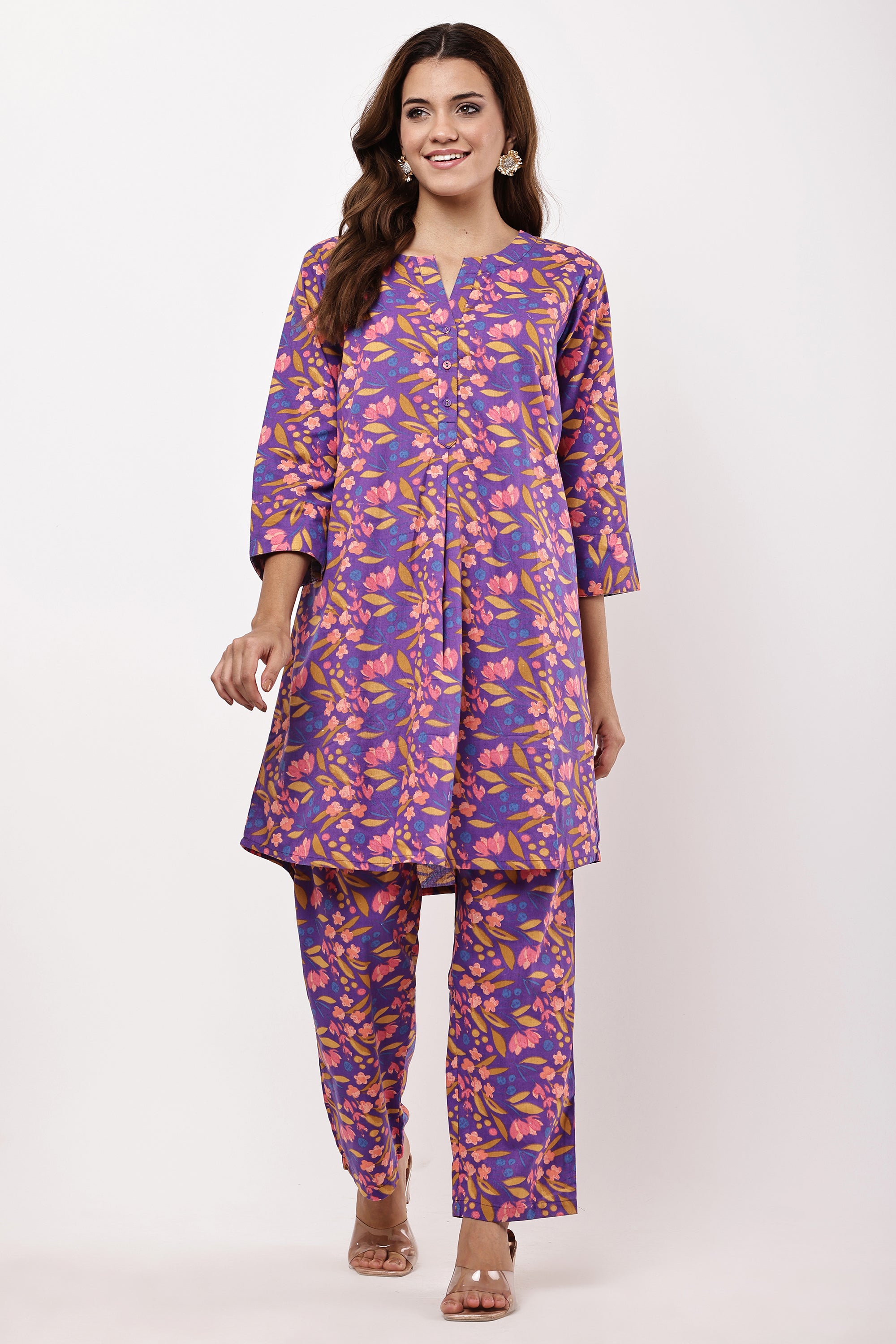 Floral Printed Purple Co-ord Set