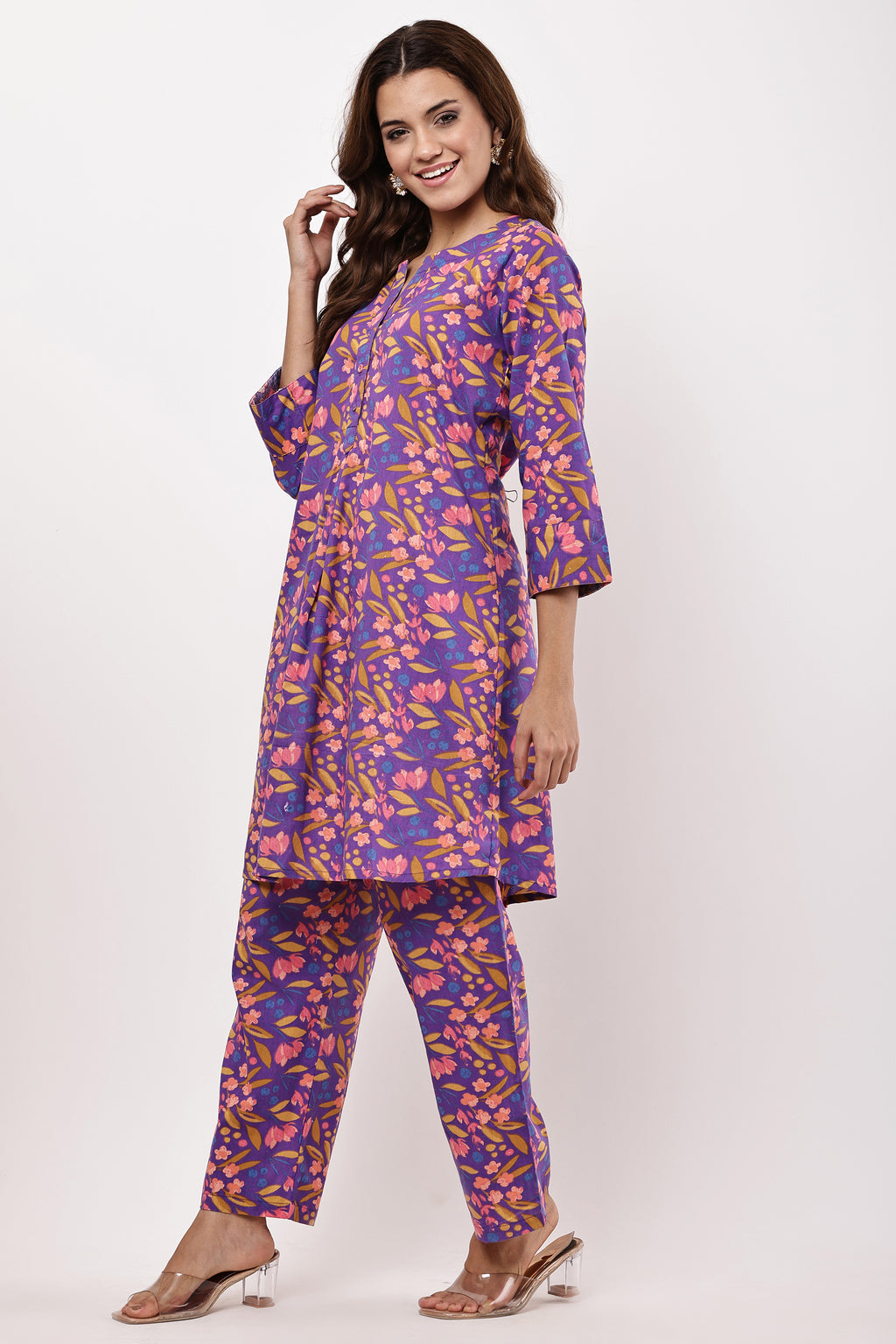 Floral Printed Purple Co-ord Set