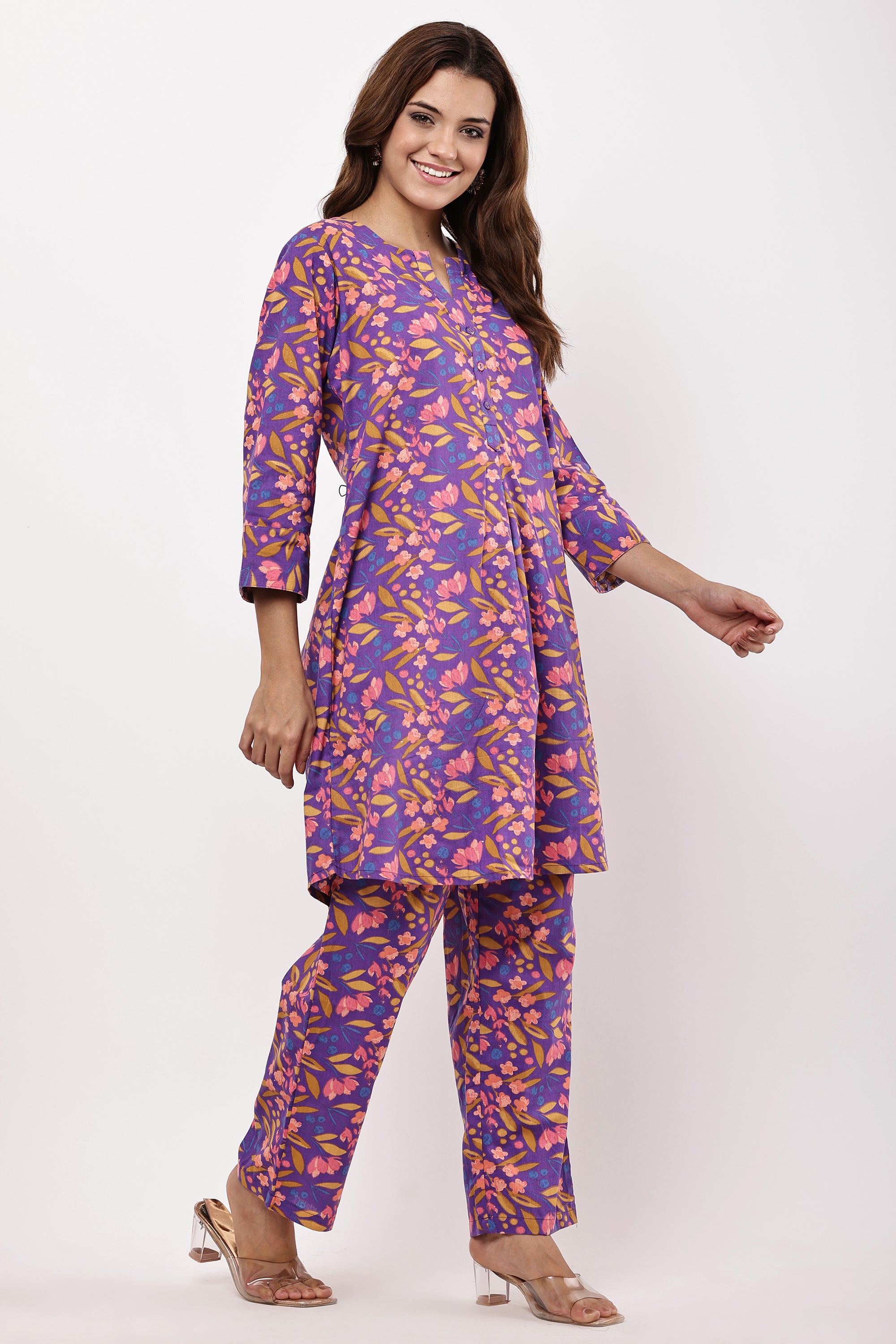 Floral Printed Purple Co-ord Set