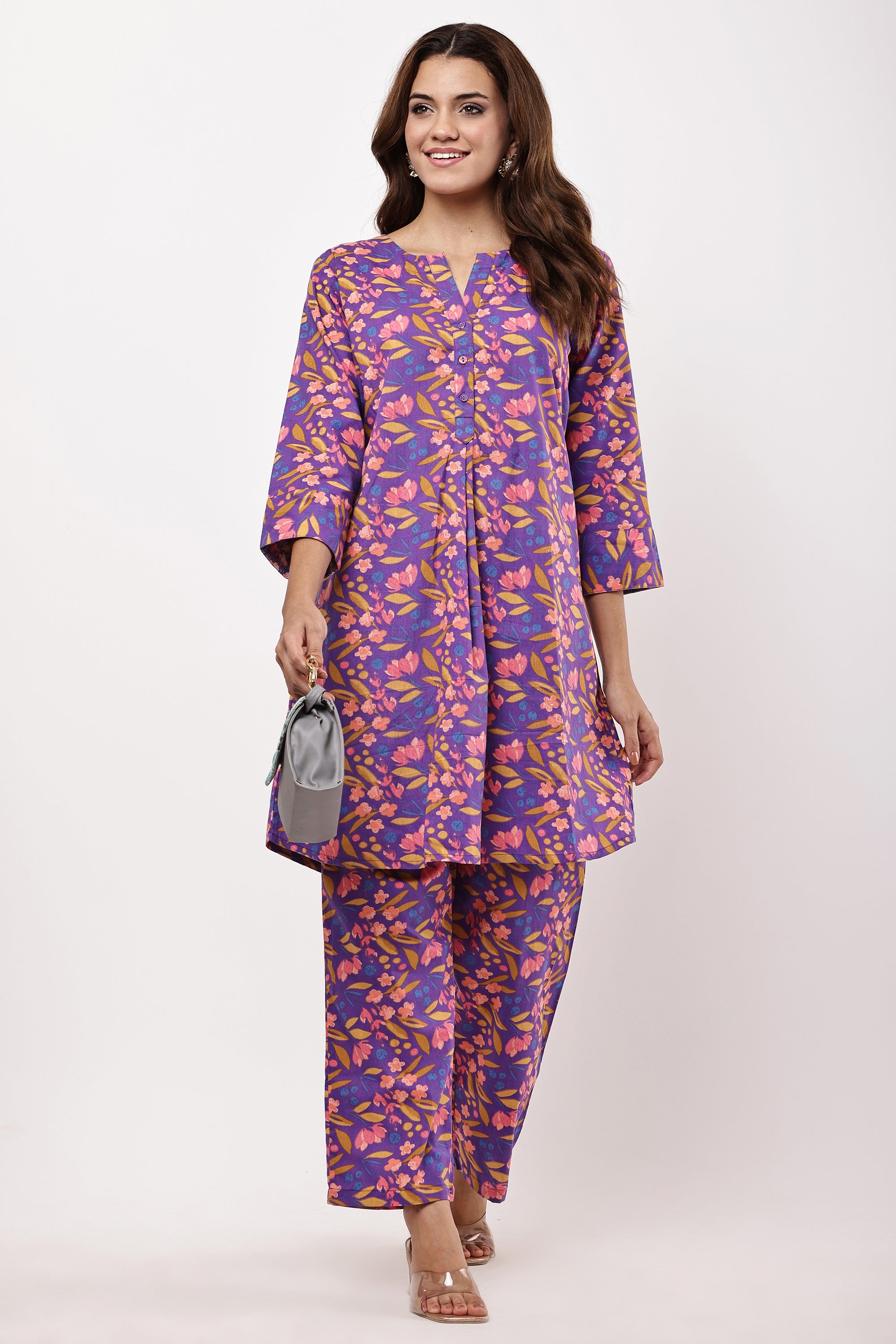 Floral Printed Purple Co-ord Set