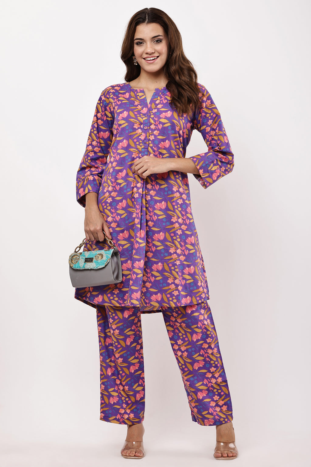 Floral Printed Purple Co-ord Set