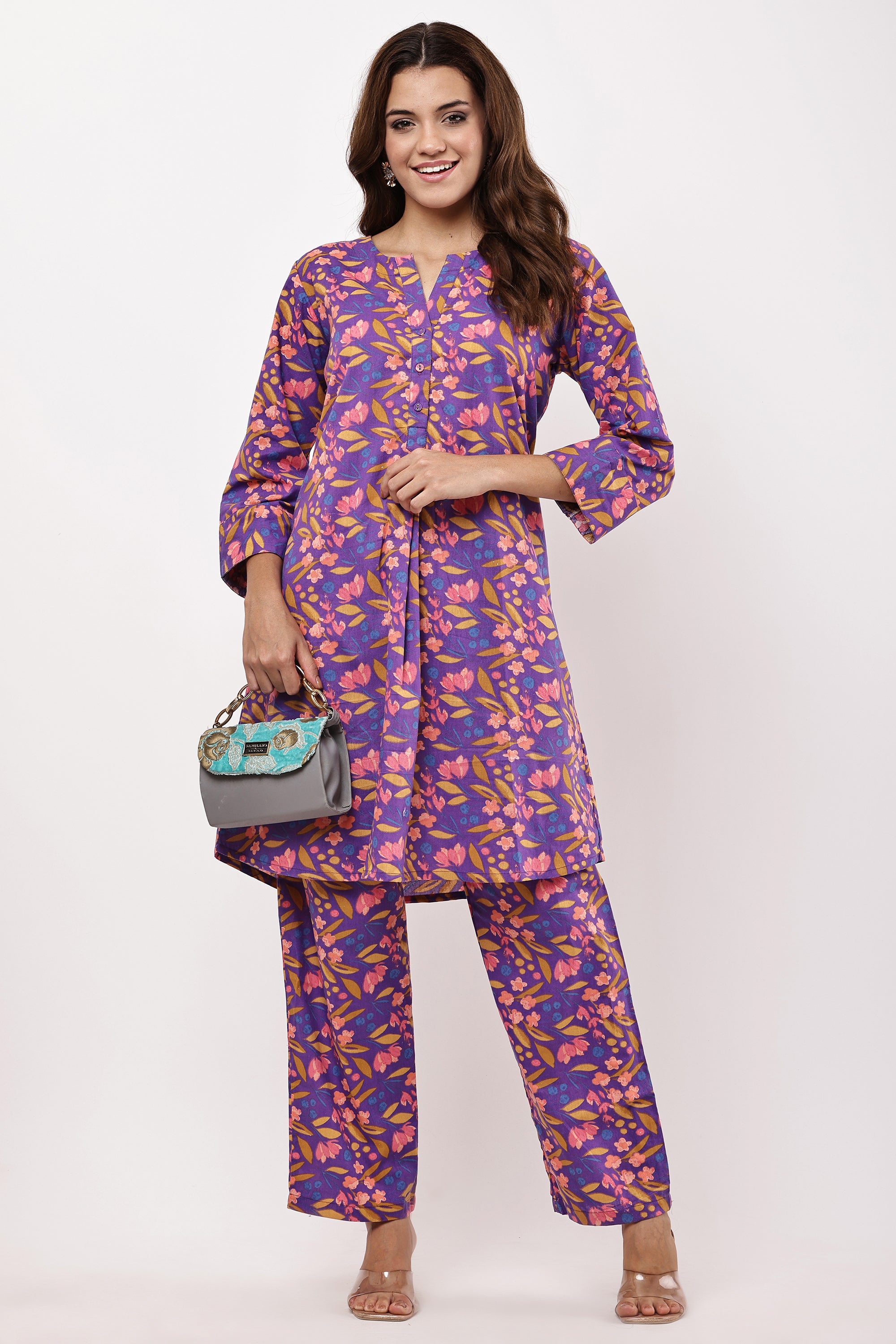 Floral Printed Purple Co-ord Set