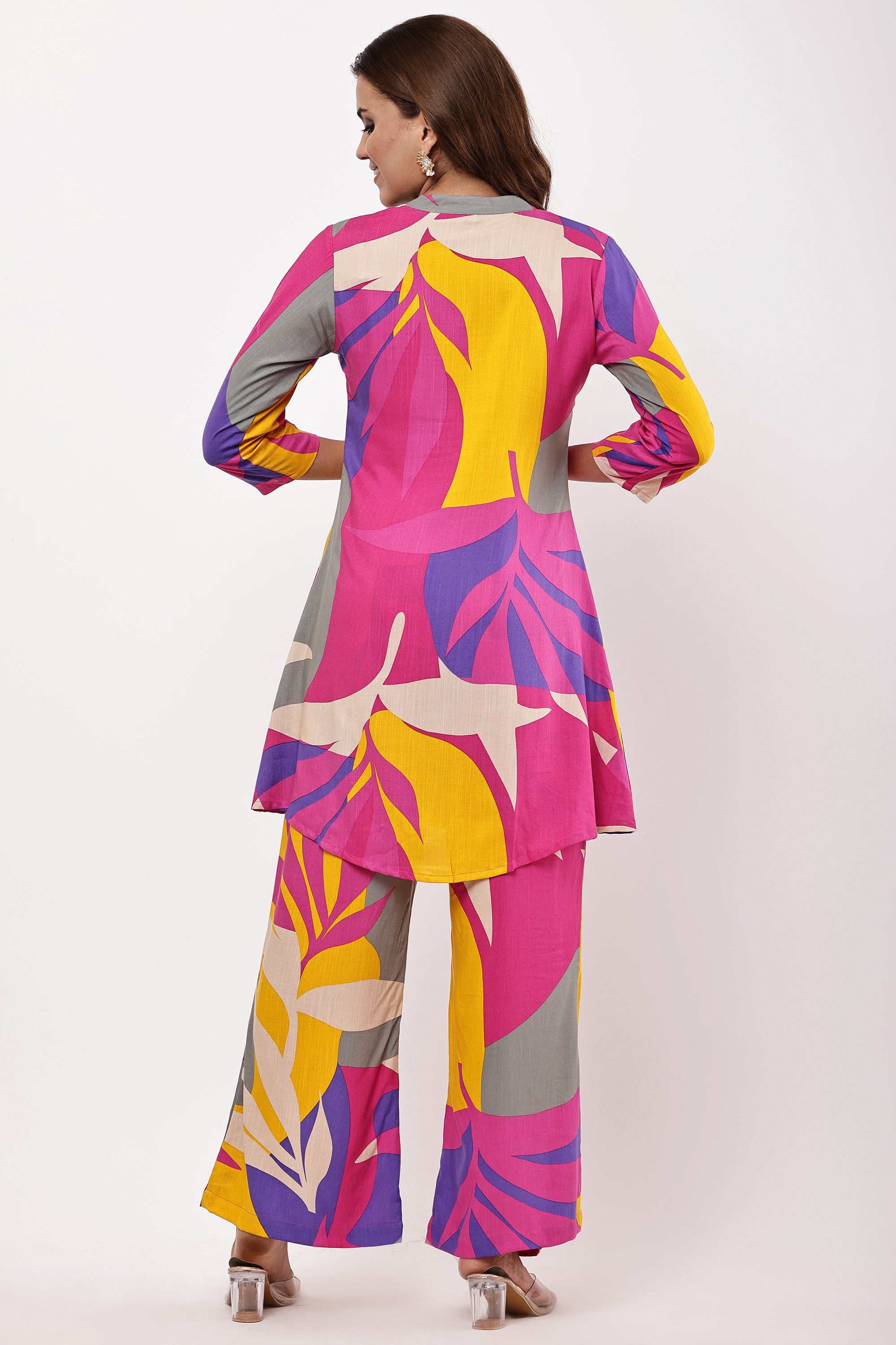 Abstract Bloom A-Line Kurta with Trousers Co-ord Set