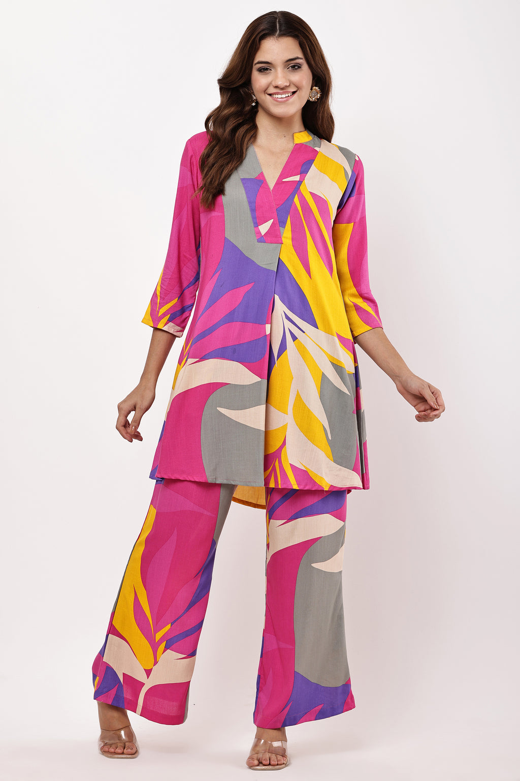 Abstract Bloom A-Line Kurta with Trousers Co-ord Set