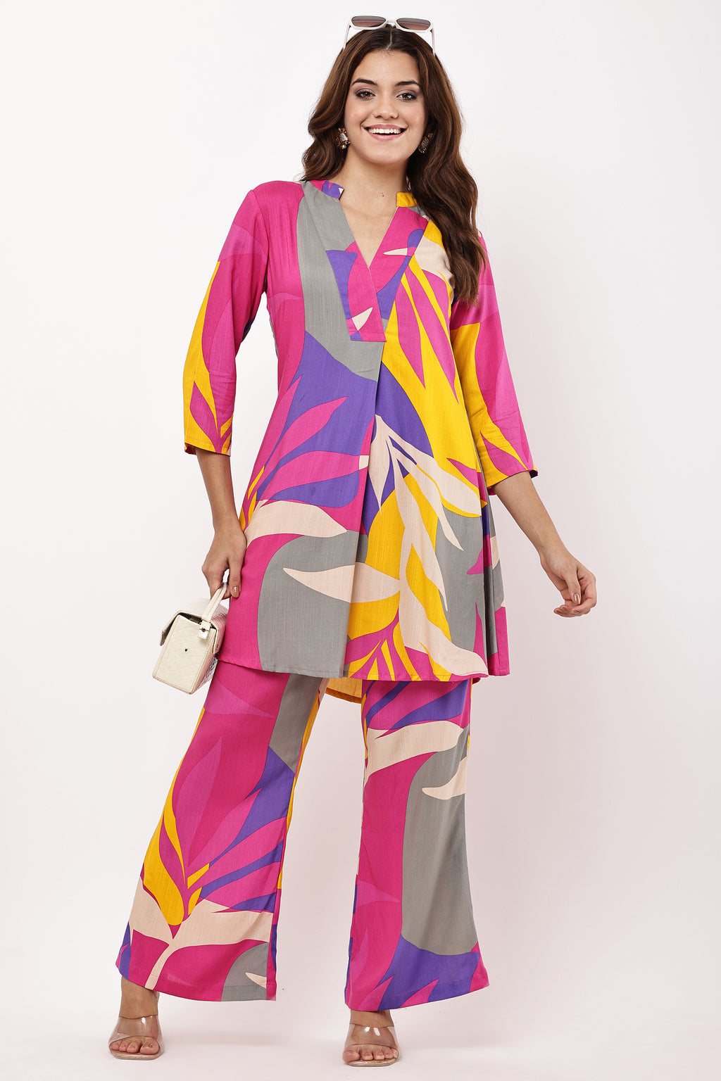 Abstract Bloom A-Line Kurta with Trousers Co-ord Set