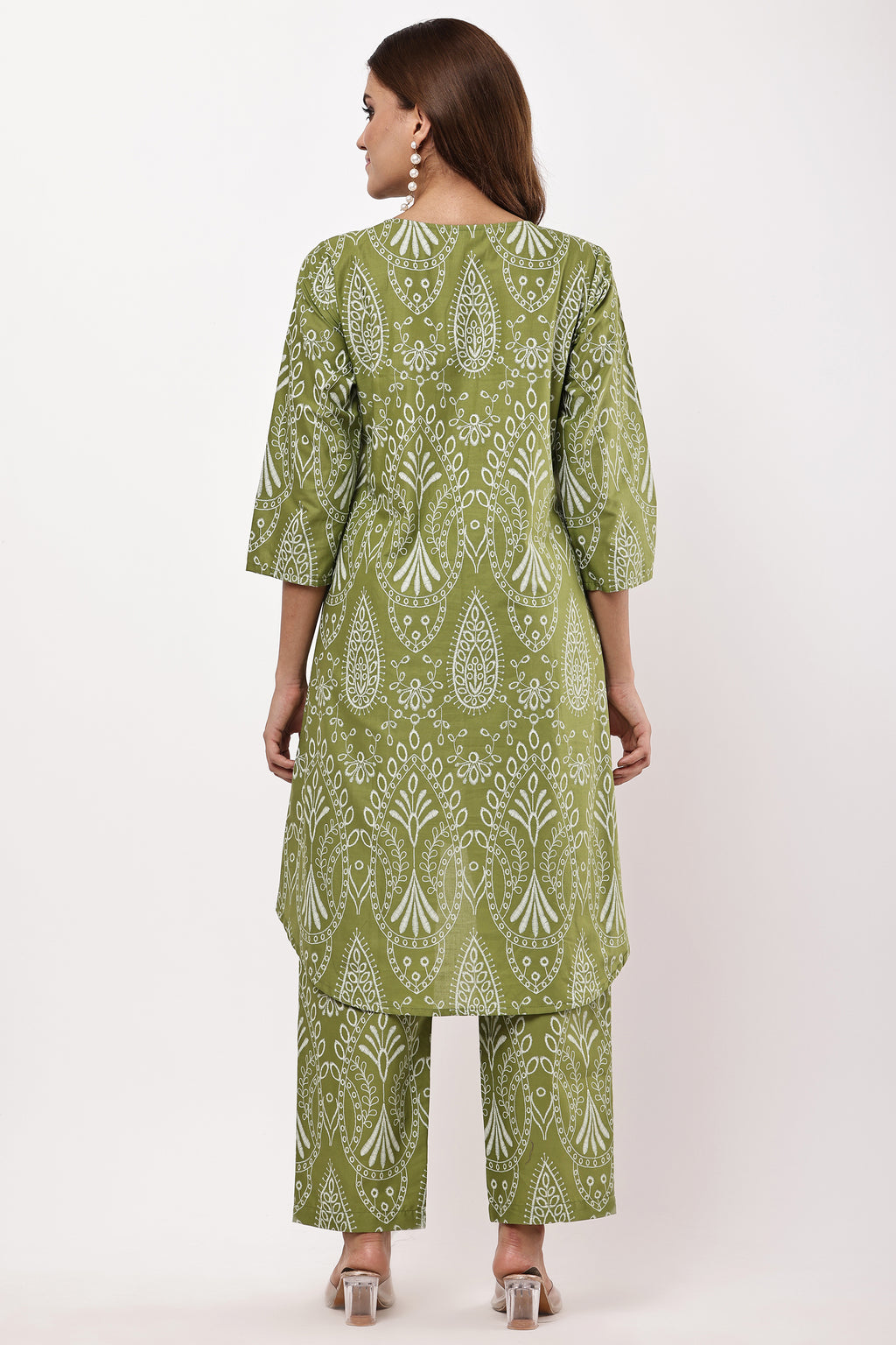 Olive Green Block Print Co-Ord Set