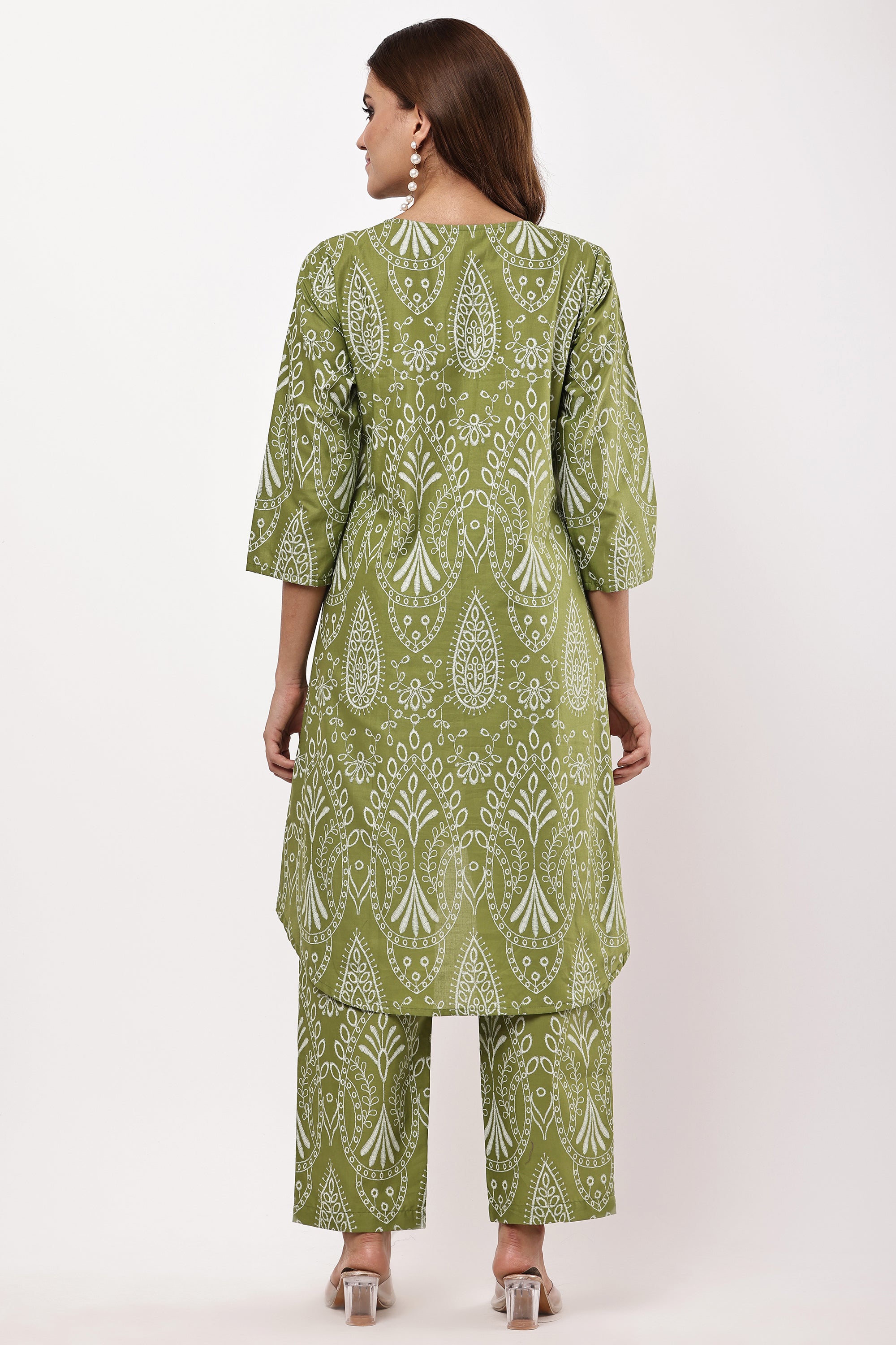Olive Green Block Print Co-Ord Set
