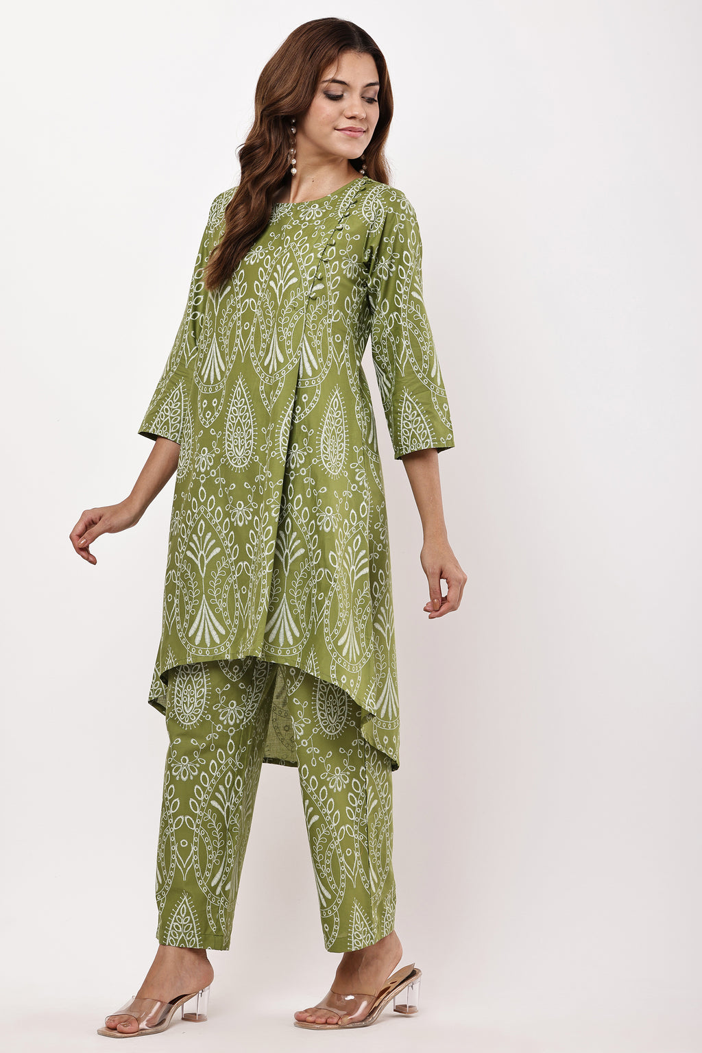 Olive Green Block Print Co-Ord Set