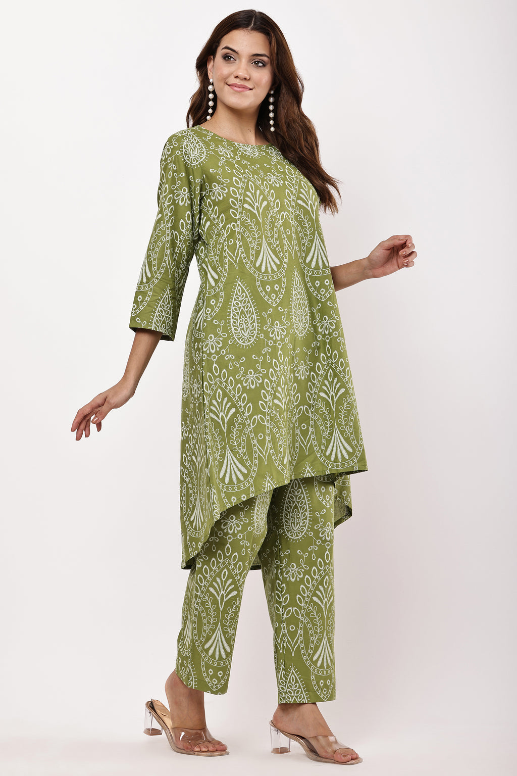 Olive Green Block Print Co-Ord Set