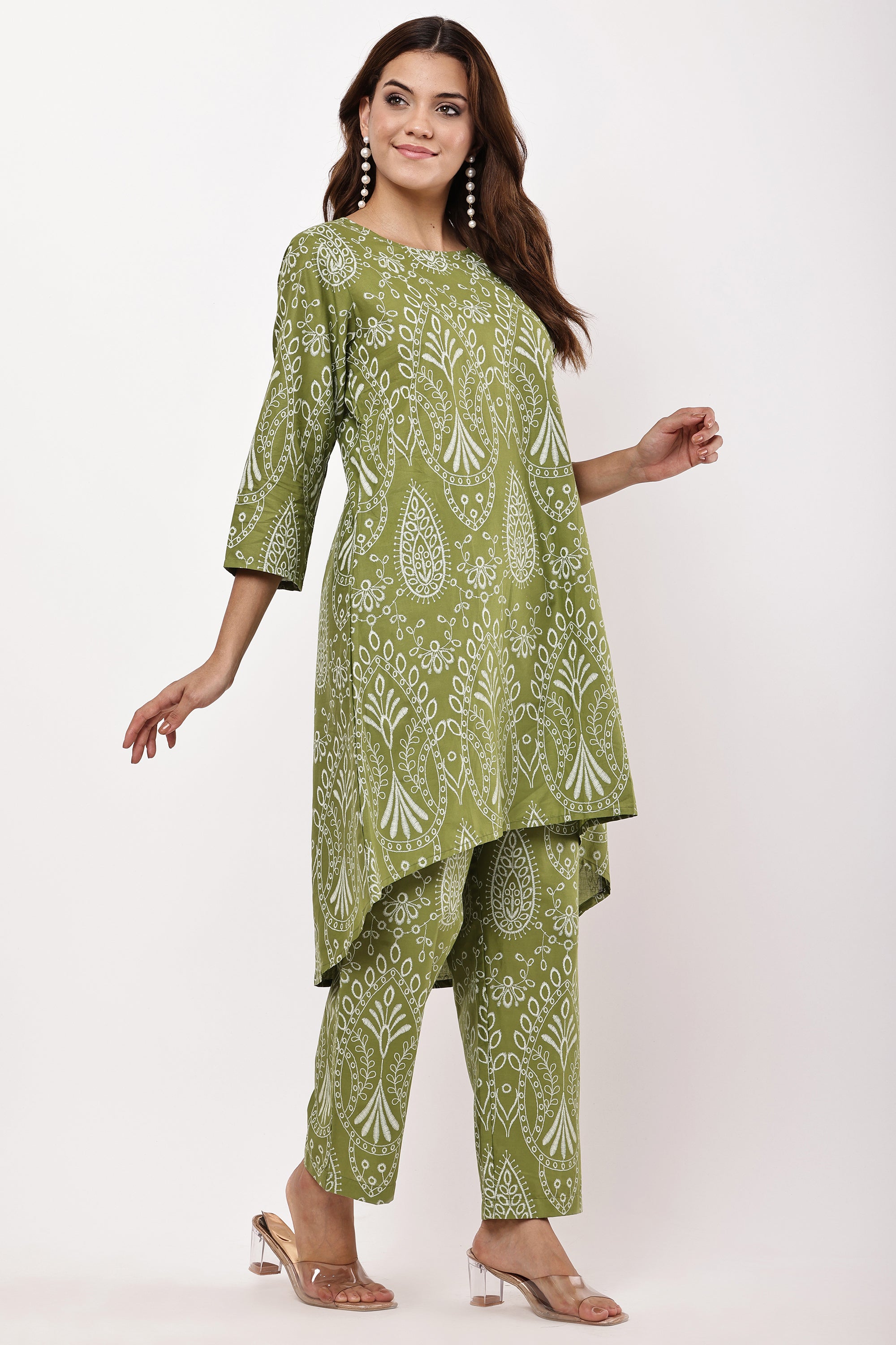 Olive Green Block Print Co-Ord Set