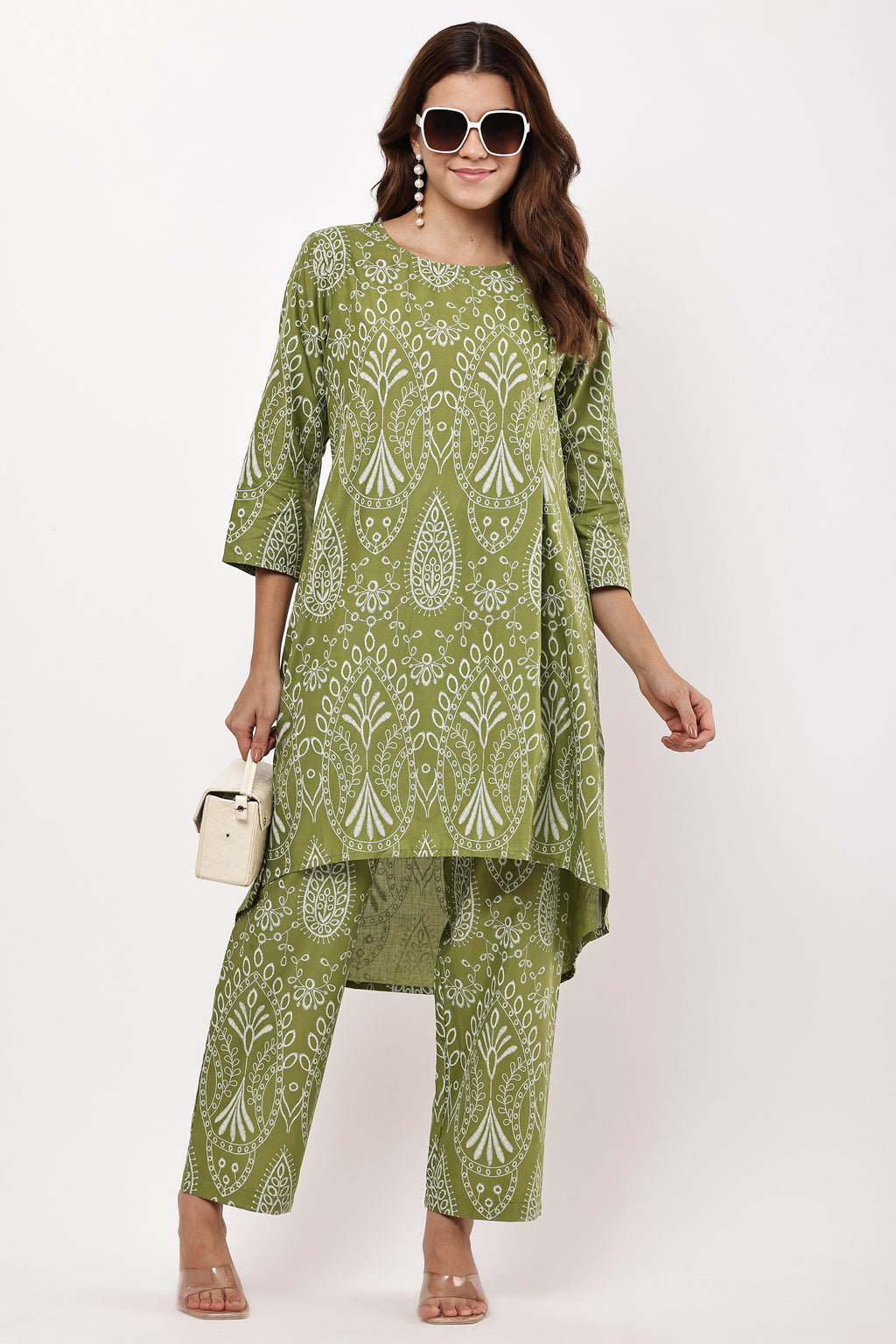 Olive Green Block Print Co-Ord Set