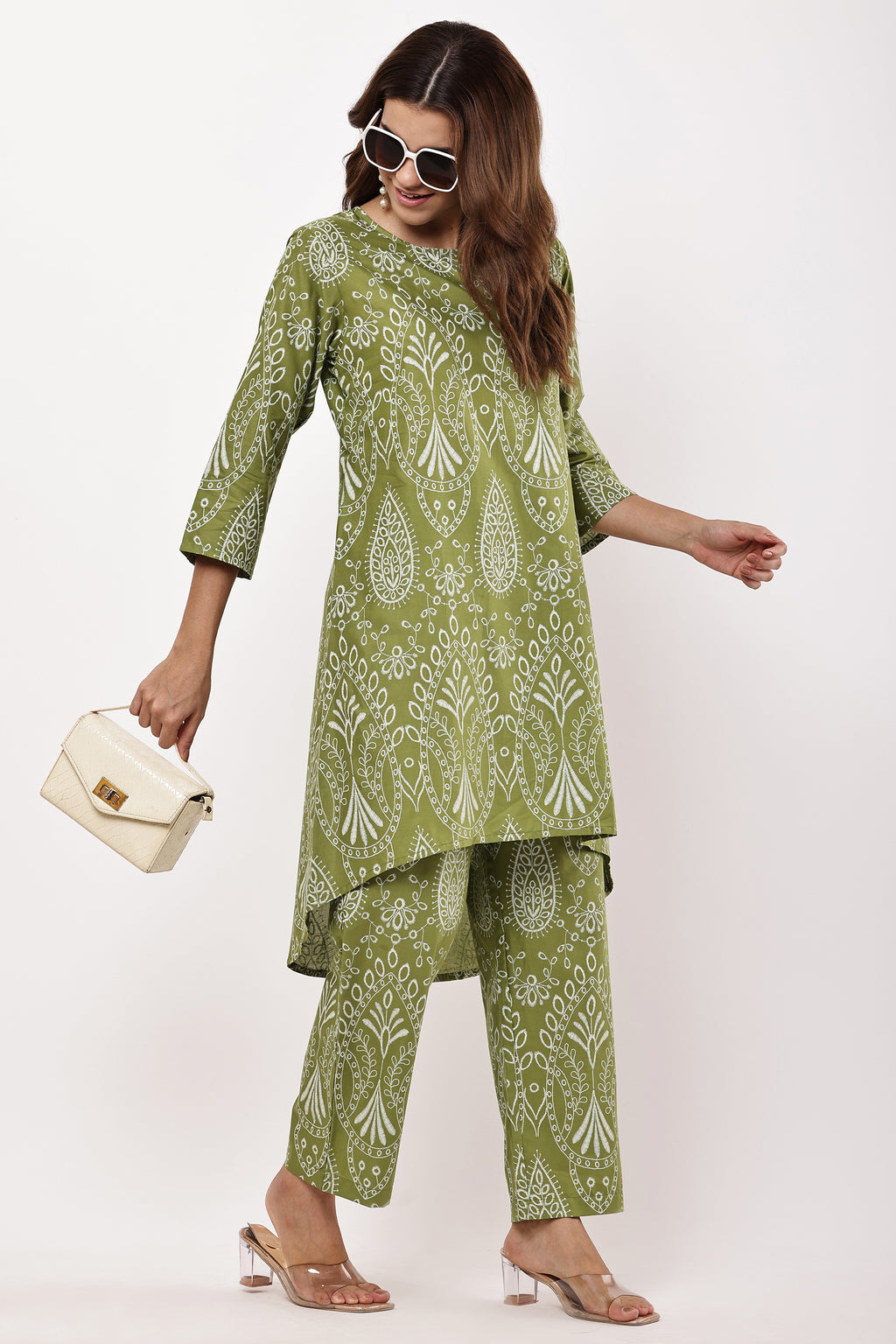 Olive Green Block Print Co-Ord Set