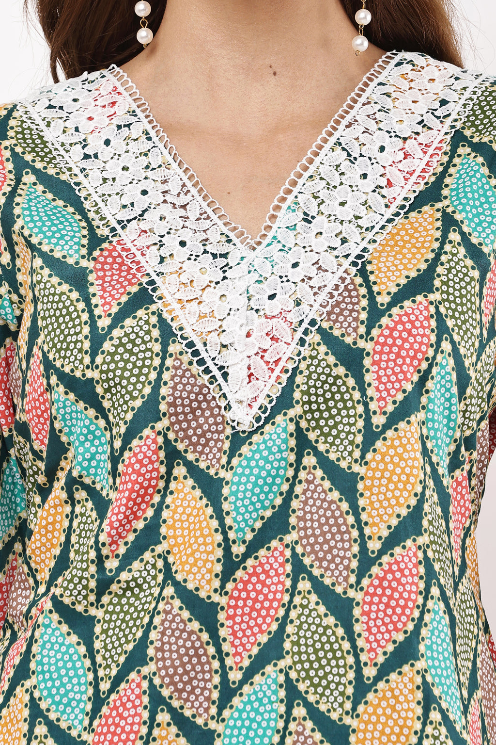 Multicolour Leaf Print Straight Kurta Set with Dupatta