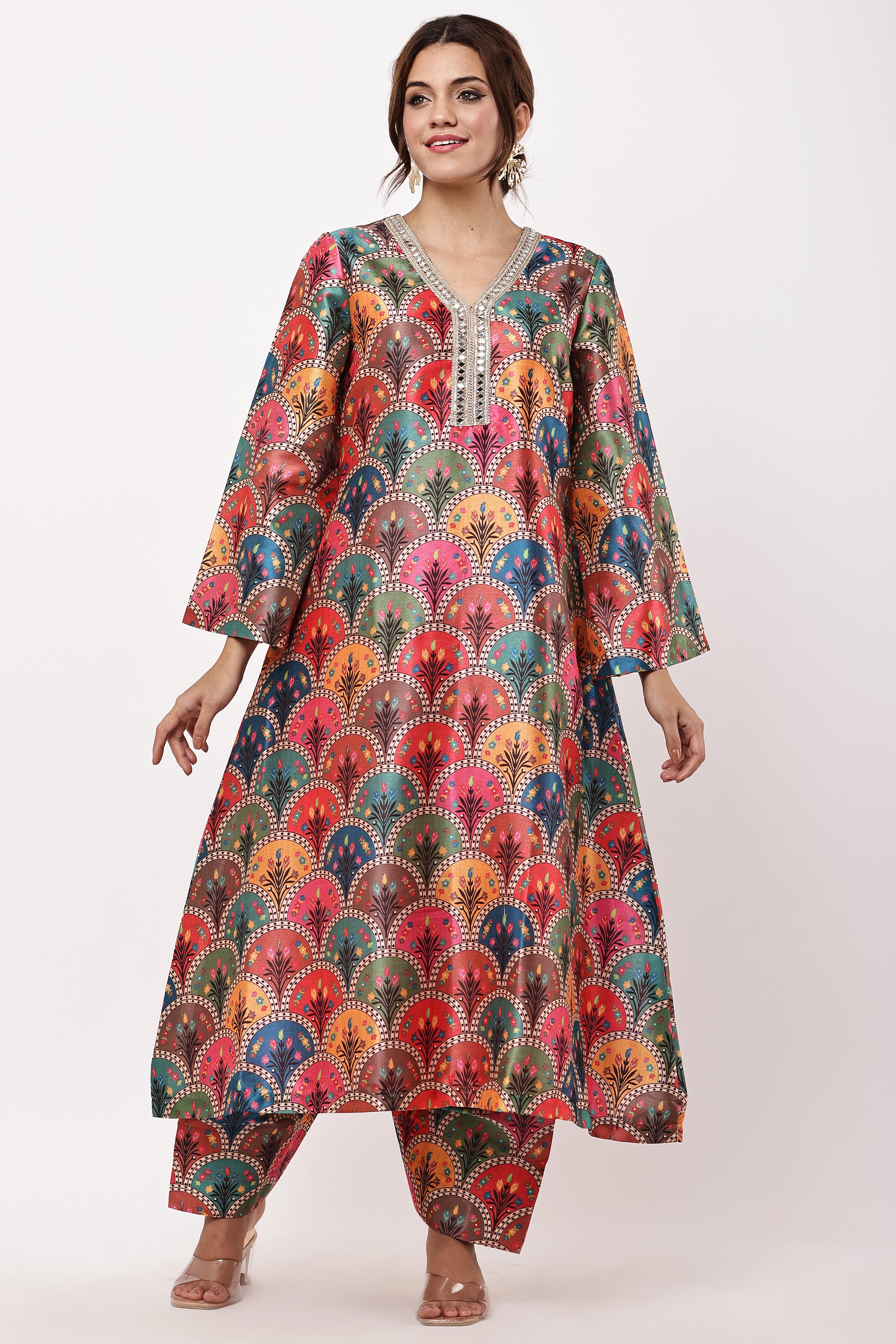 Women Multicolored Ethnic Motifs Kurta Set with Dupatta