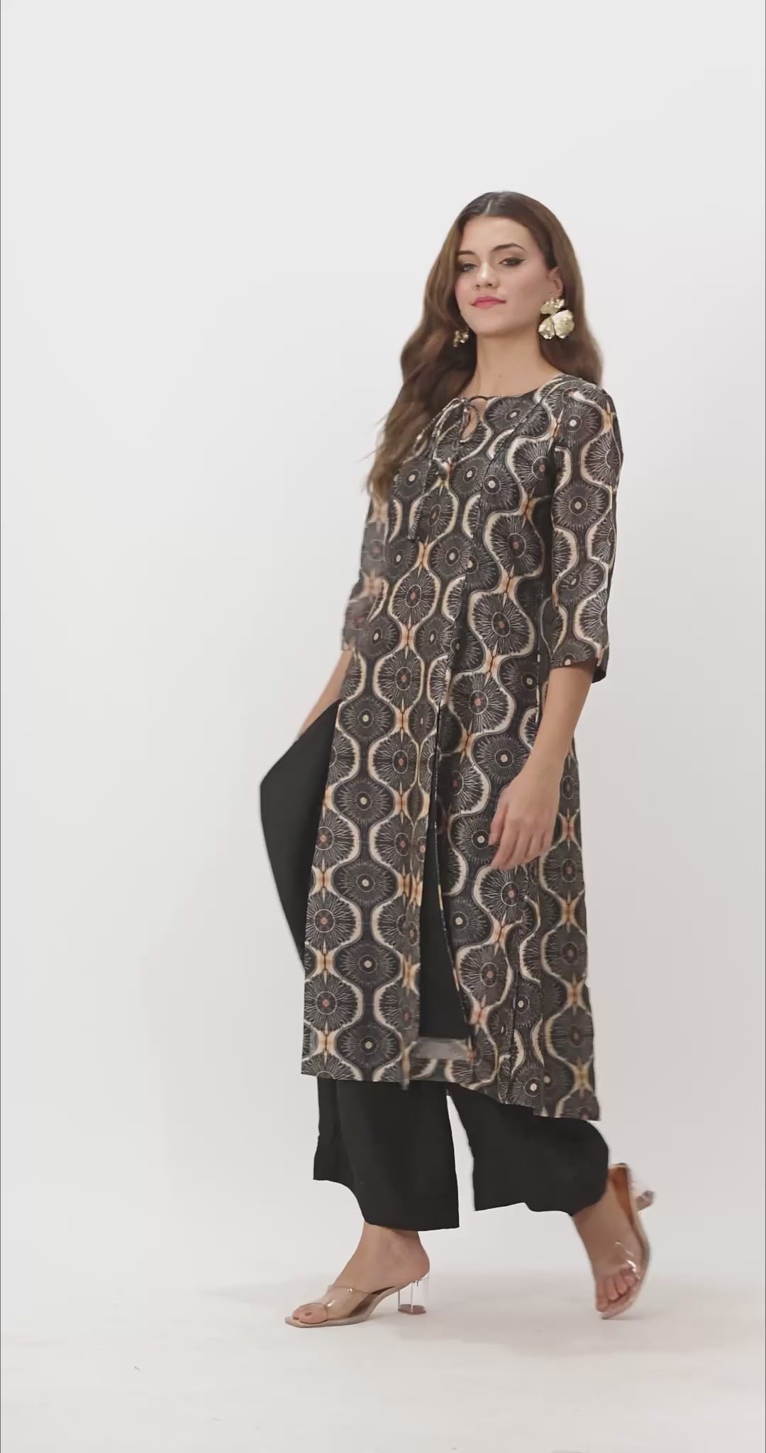 Women Black & Beige Ethnic Motifs Printed Kurta with Palazzo & Dupatta